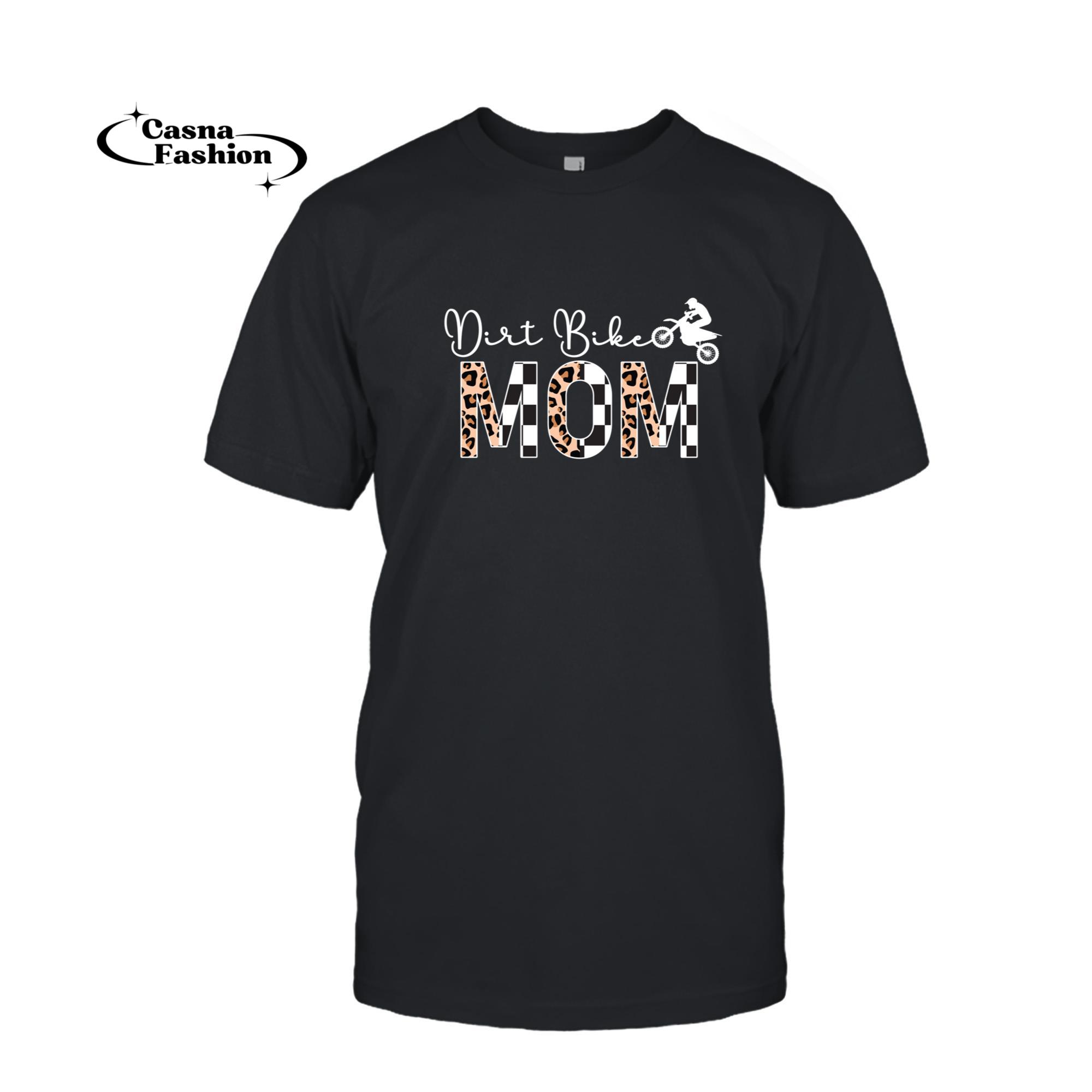 casnafashion_T-shirt_Dirt Bike Mom Of A Dirt Biker Mom Leopard Dirt Bike Mama Sweatshirt_T-shirt_Black