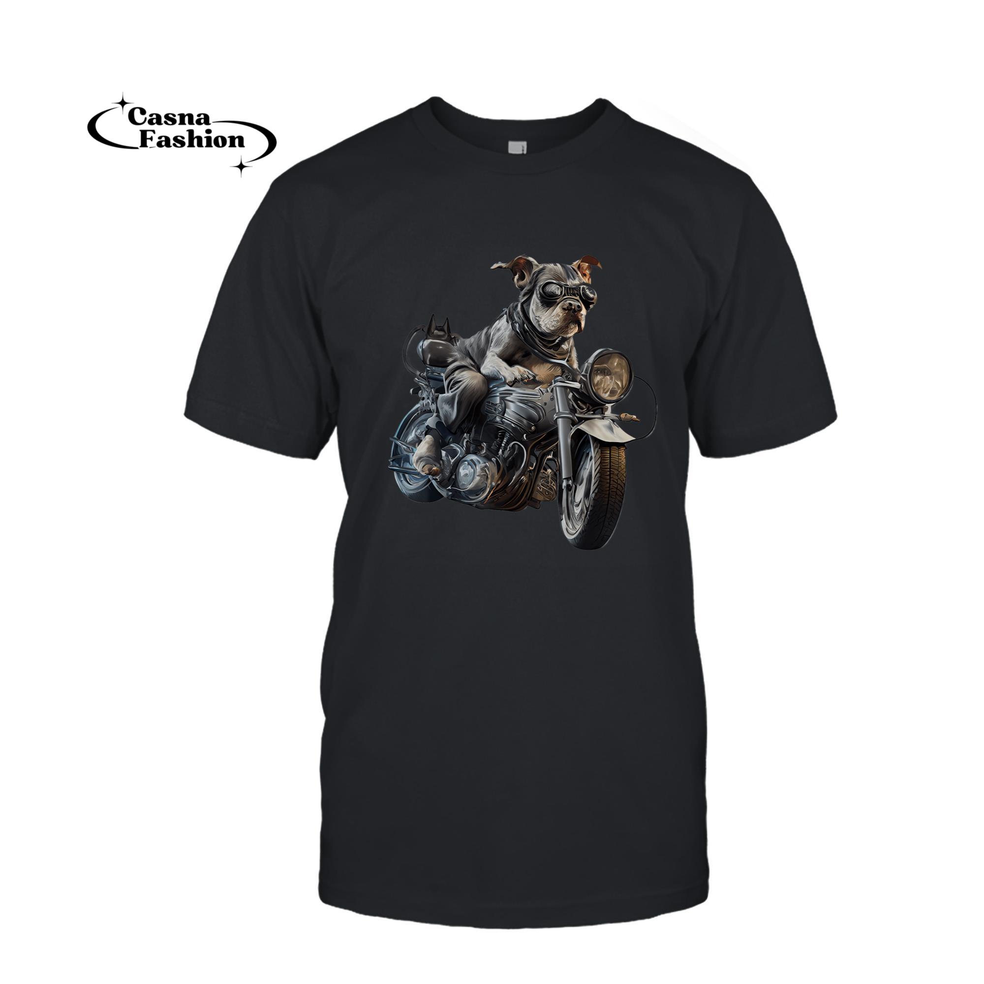 casnafashion_T-shirt_Dog Biker Motorcycle Funny Graphic Tees Men Women Boys Girls T-Shirt_T-shirt_Black