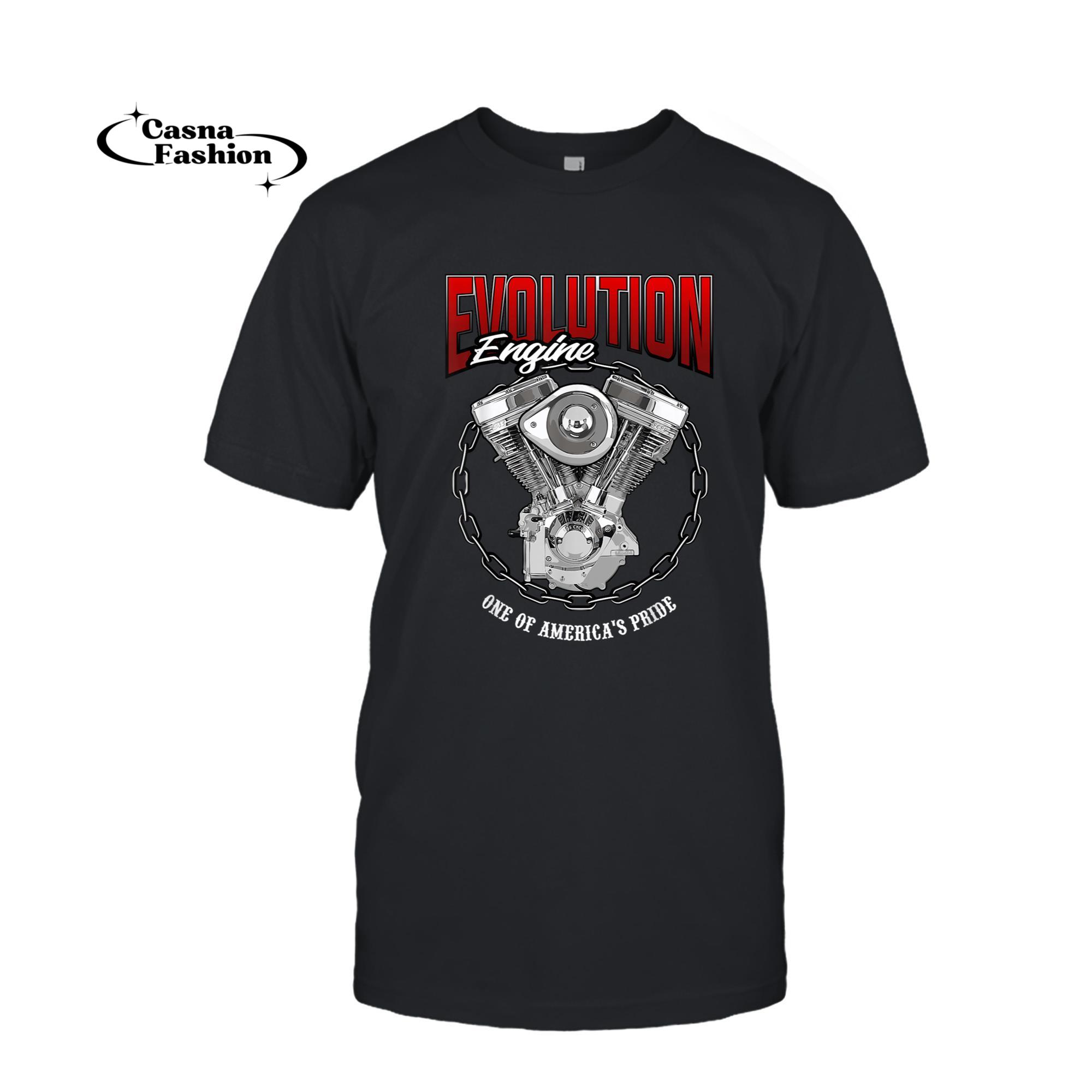 casnafashion_T-shirt_EVOLUTION EVO MOTOR Motorcycles Oldschool Choppers HD Engine T-Shirt_T-shirt_Black