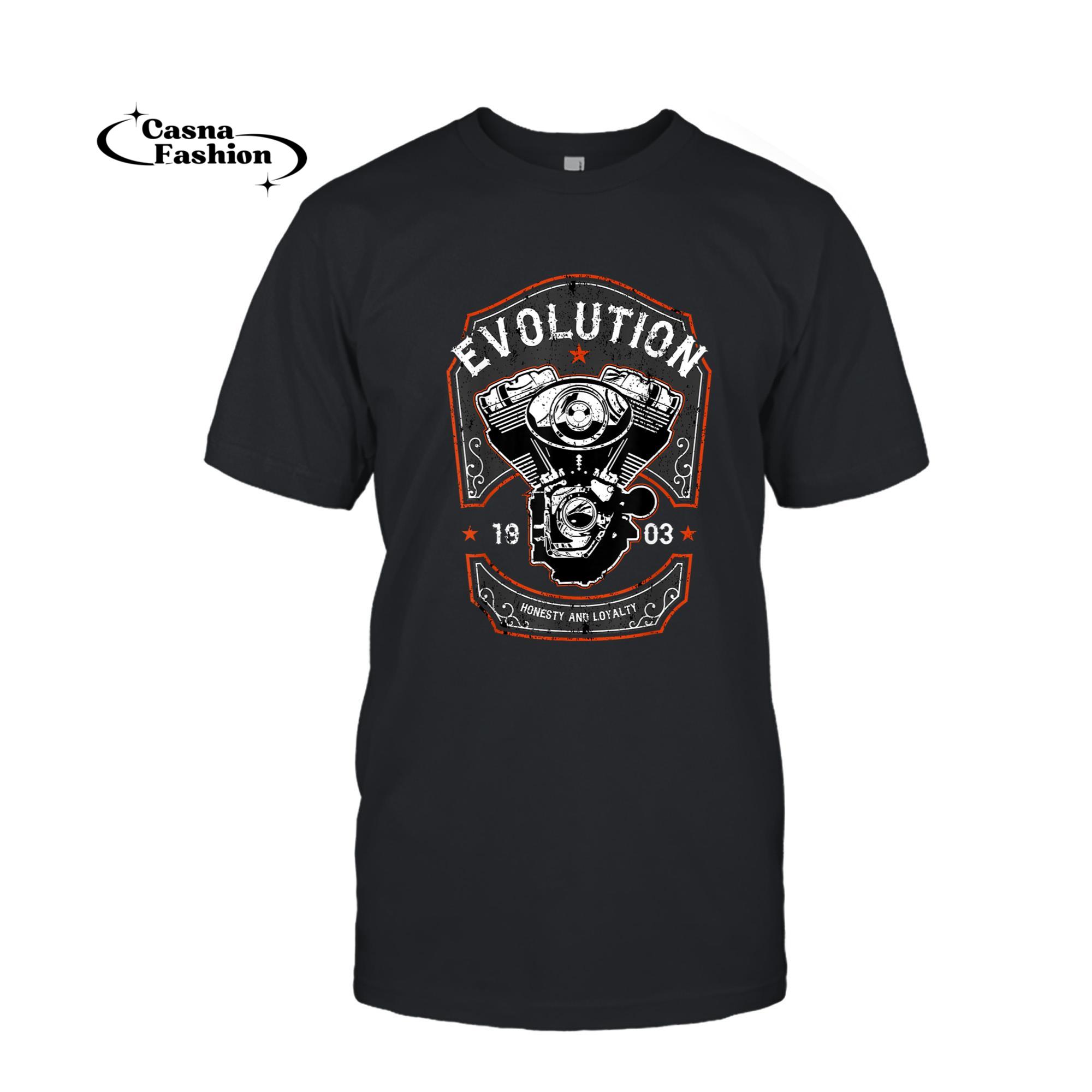 casnafashion_T-shirt_EVOLUTION EVO MOTOR Motorcycles Oldschool Choppers T-Shirt_T-shirt_Black