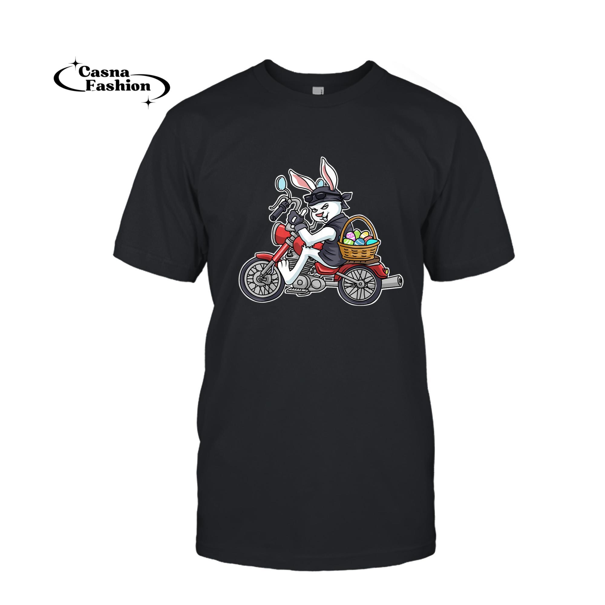 casnafashion_T-shirt_Easter Bunny Motorcycle Tshirt Men Biker Gifts Women Braap T-Shirt_T-shirt_Black