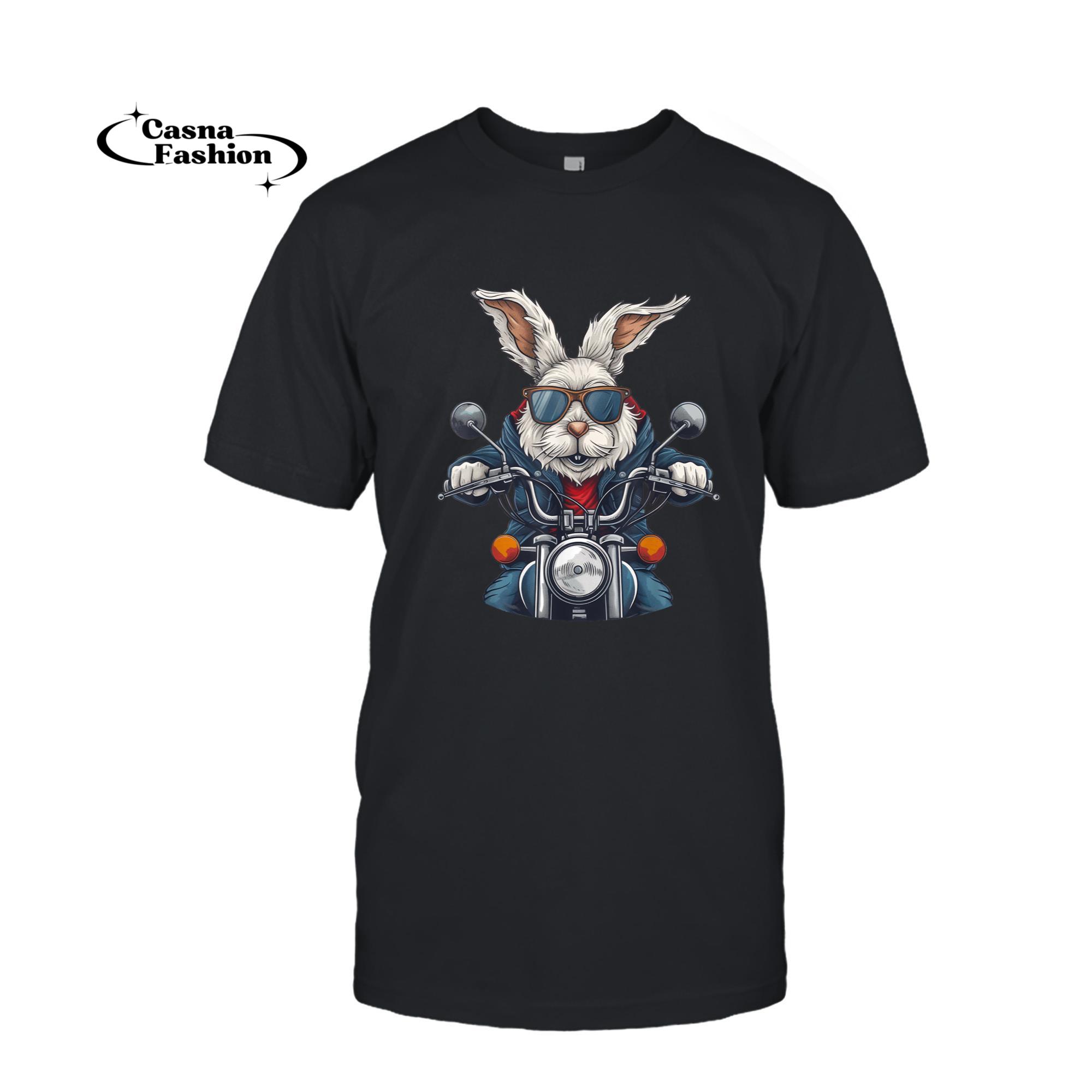 casnafashion_T-shirt_Easter Bunny Rabbit Motorcycle Motorcycling Biker T-Shirt_T-shirt_Black