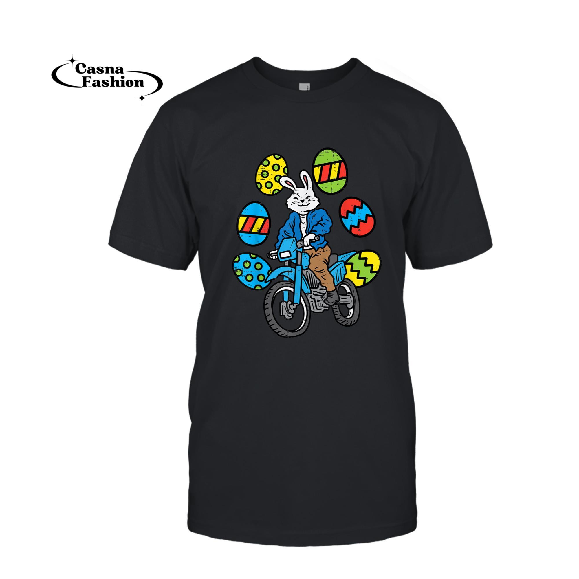 casnafashion_T-shirt_Easter Bunny Riding Dirt Bike Motocross Biker Men Women Kids T-Shirt_T-shirt_Black