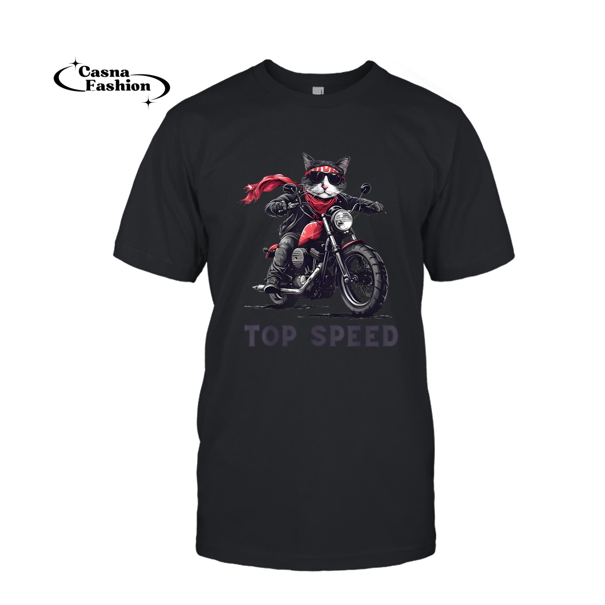 casnafashion_T-shirt_Fastest Motorcycle Cat - Ultimate Feline Biker Gear T-Shirt_T-shirt_Black