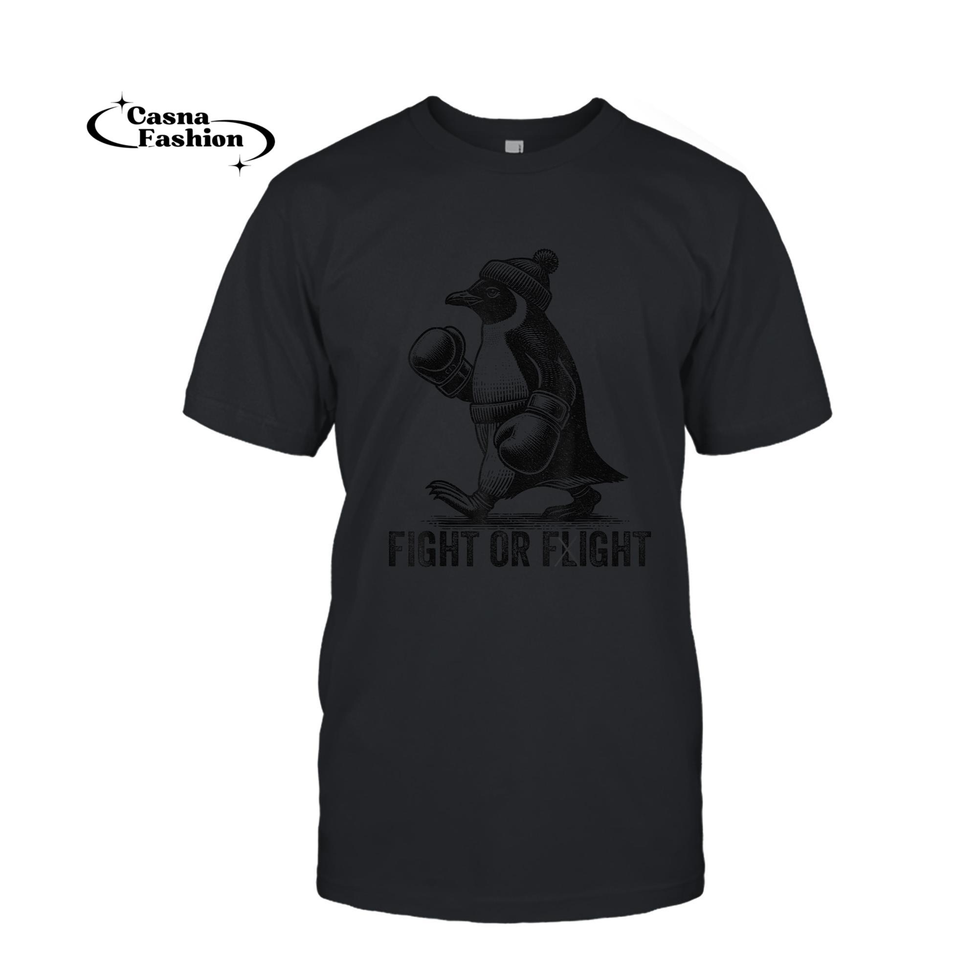 casnafashion_T-shirt_Fight Or Flight Funny Penguin Pun Fight Or Flight Meme Box T-Shirt_T-shirt_Black