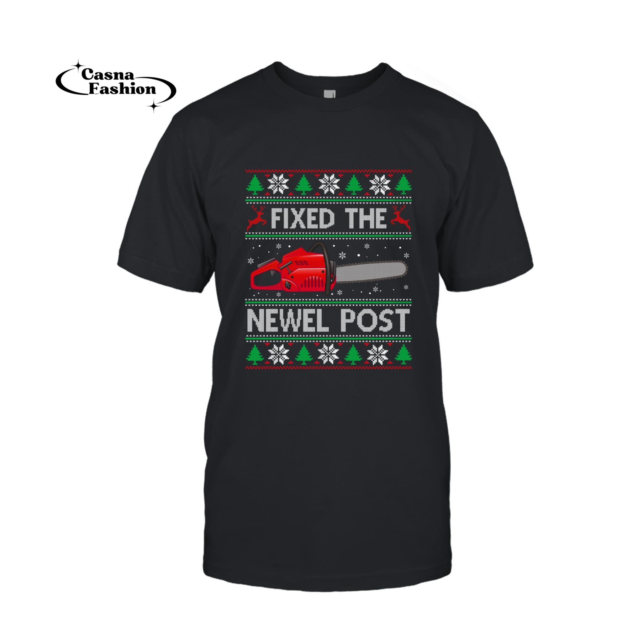 casnafashion_T-shirt_Fixed The Newel Post Funny Christmas Carpenter Ugly Sweater Long Sleeve T-Shirt_T-shirt_Black