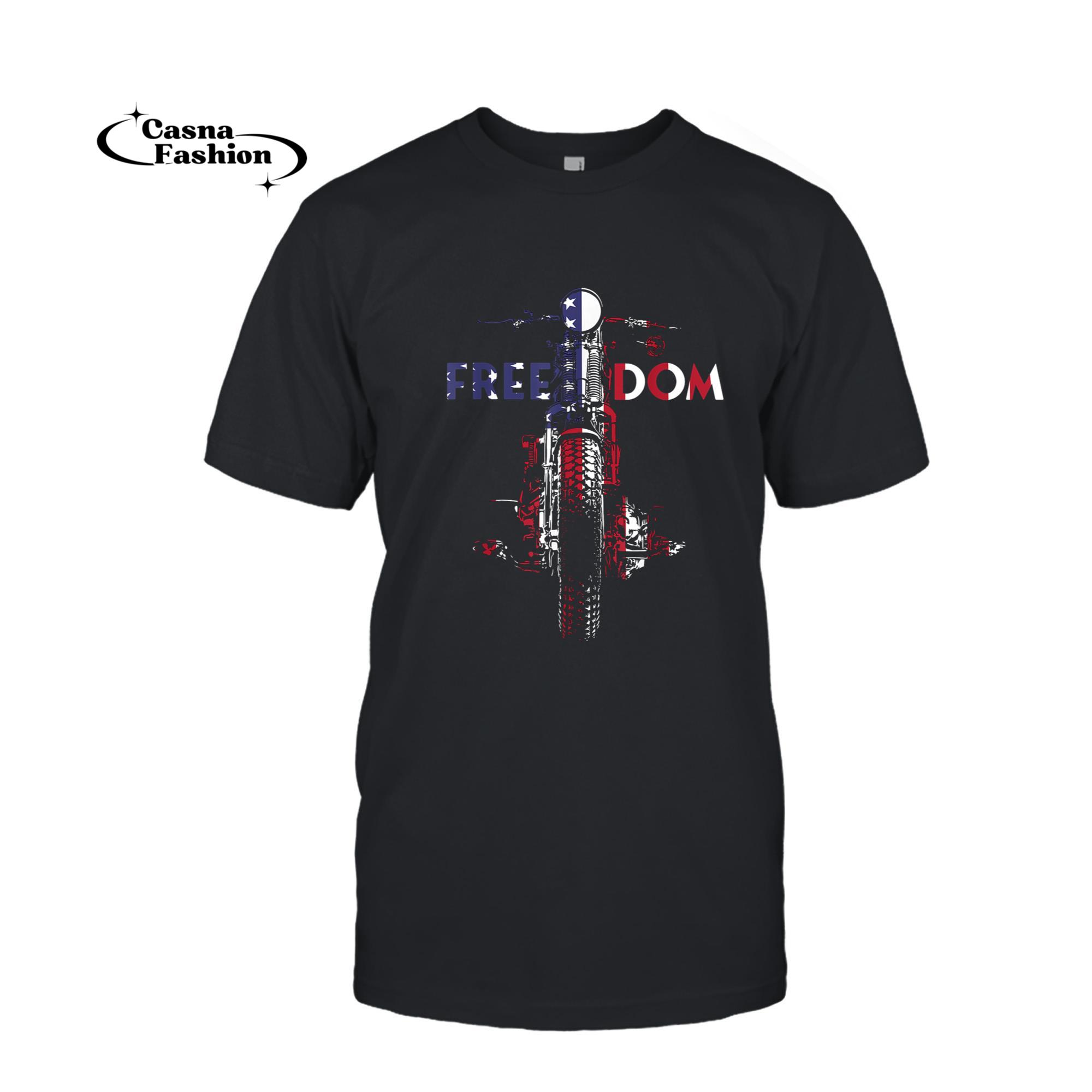 casnafashion_T-shirt_Freedom USA Flag Vintage Springer Bobber HD Motorcycle Biker T-Shirt_T-shirt_Black