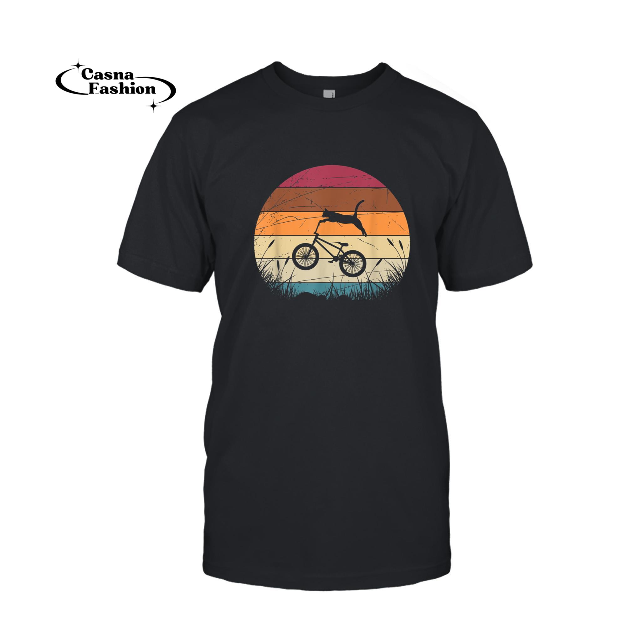 casnafashion_T-shirt_Funny Biker Cat Animal BMX Cyclist Gift Retro Bicycle T-Shirt_T-shirt_Black