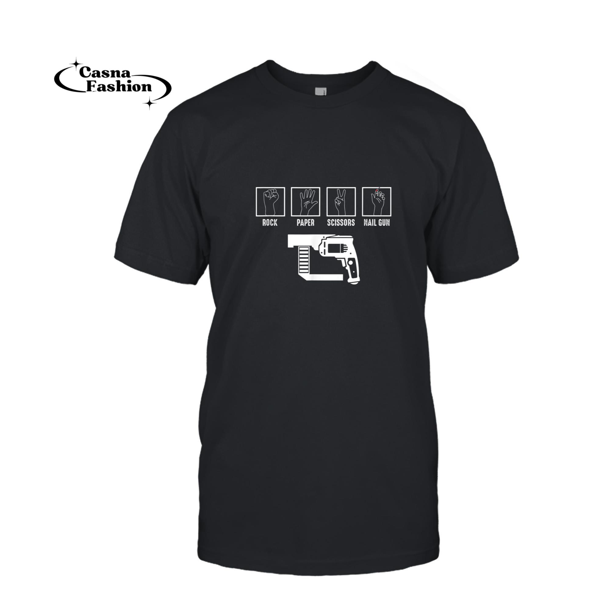 casnafashion_T-shirt_Funny Carpenter - Rock Paper Scissors Nailgun T-Shirt_T-shirt_Black