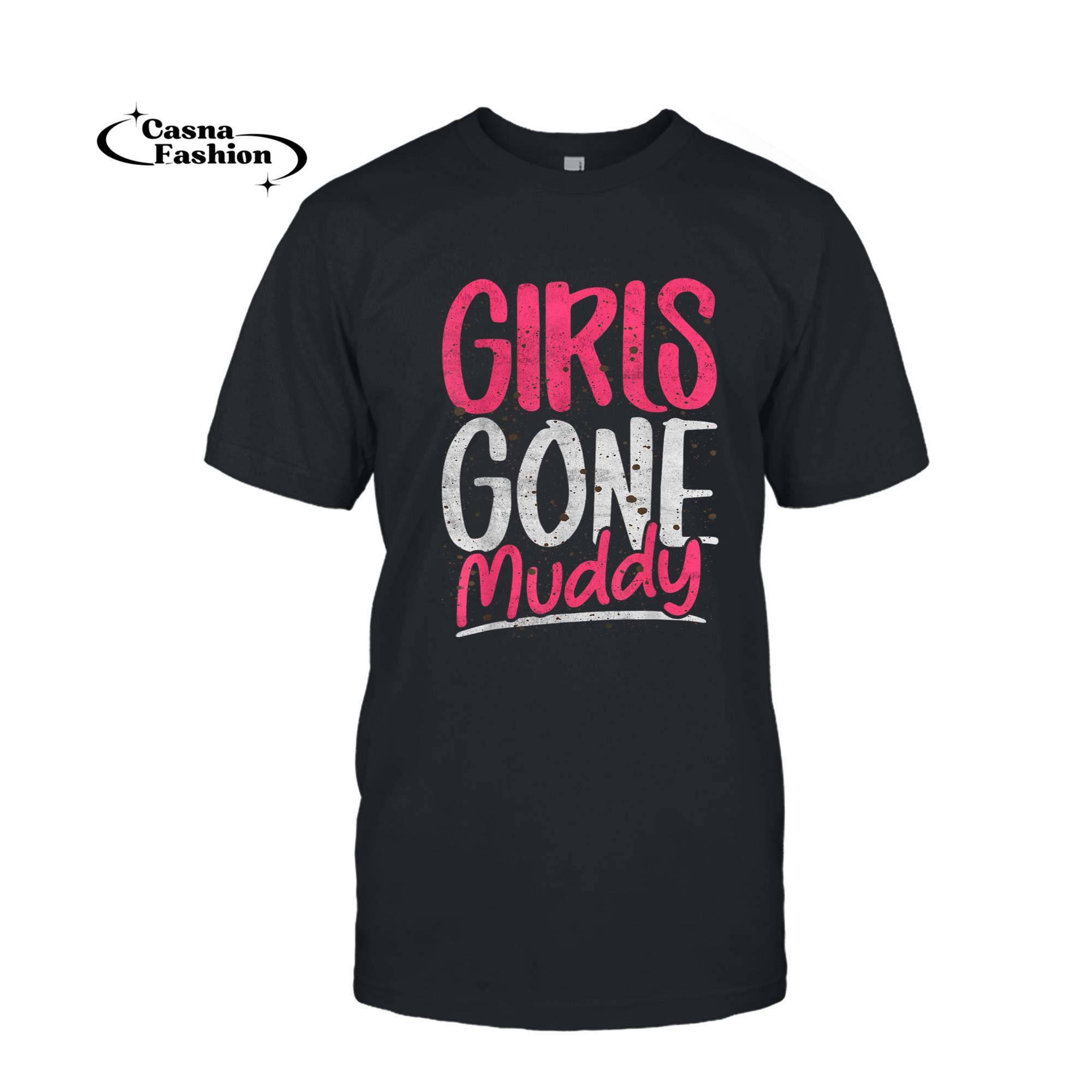 casnafashion_T-shirt_Funny Gone Muddy Mudding Marathon Runner Womens Teen Girls T-Shirt_T-shirt_Black