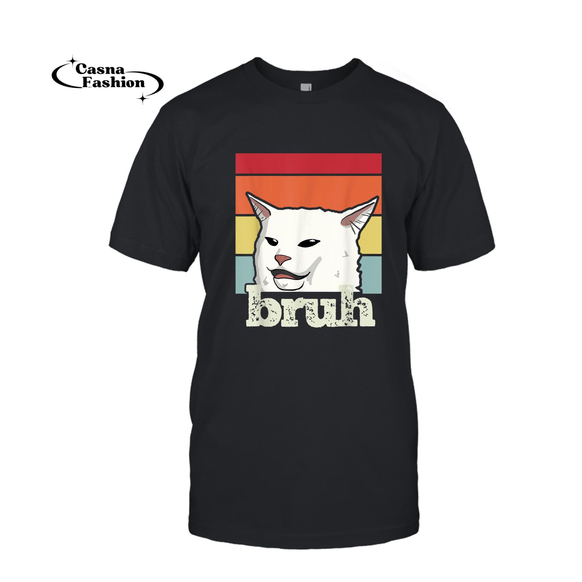 casnafashion_T-shirt_Funny Meme saying Bruh with Cat Greetings Teens Boys Men T-Shirt_T-shirt_Black