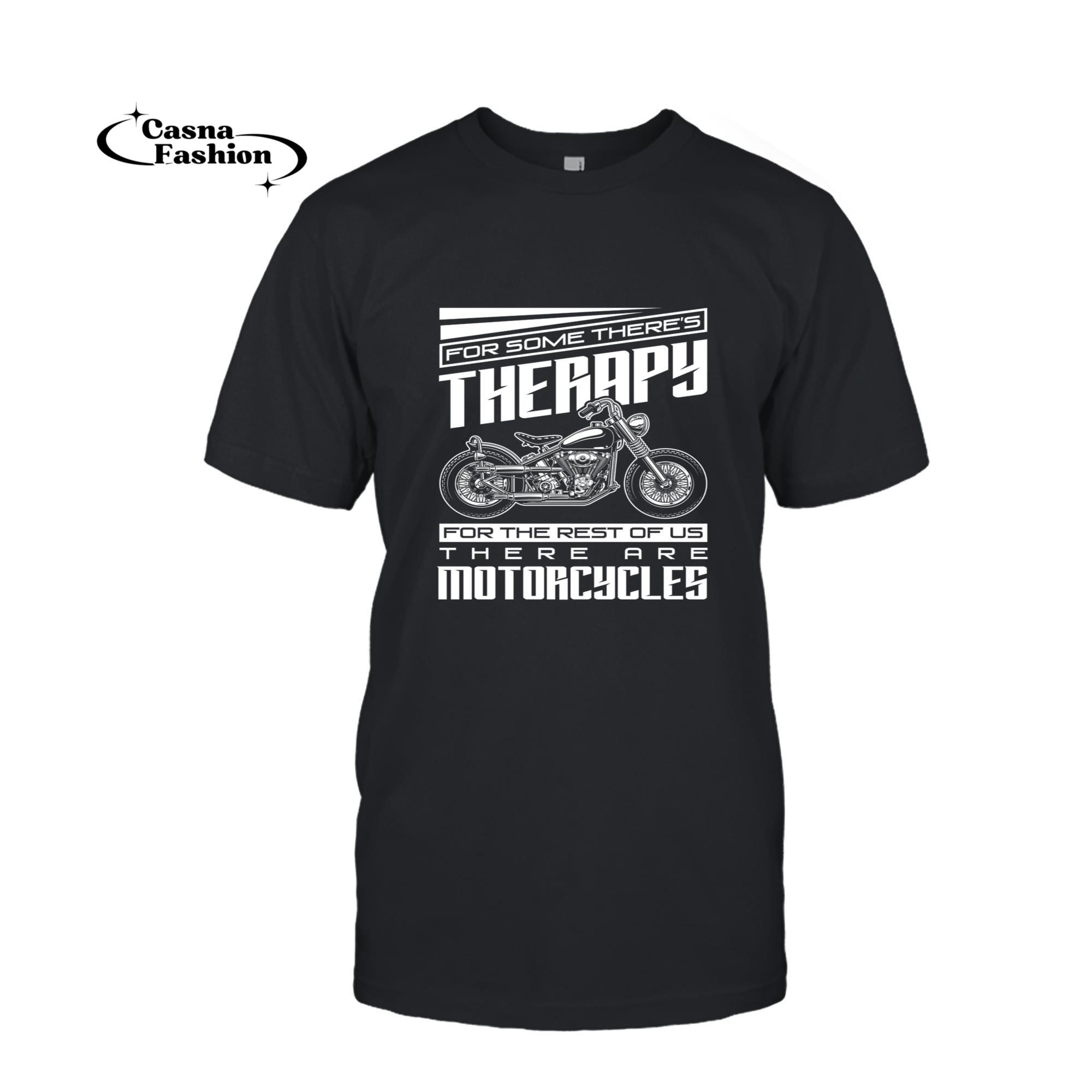 casnafashion_T-shirt_Funny Motorcycle Rider Therapy - Proud Biker Motorcycles Long Sleeve T-Shirt_T-shirt_Black