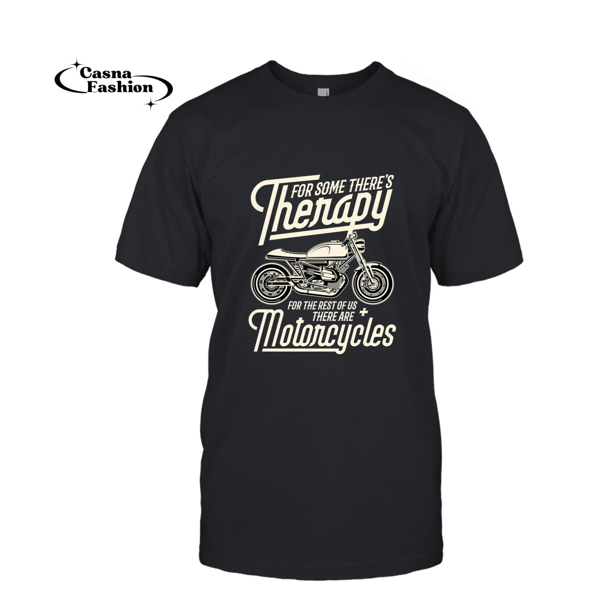 casnafashion_T-shirt_Funny Motorcycle Rider Therapy - Vintage Biker Gift Long Sleeve T-Shirt_T-shirt_Black