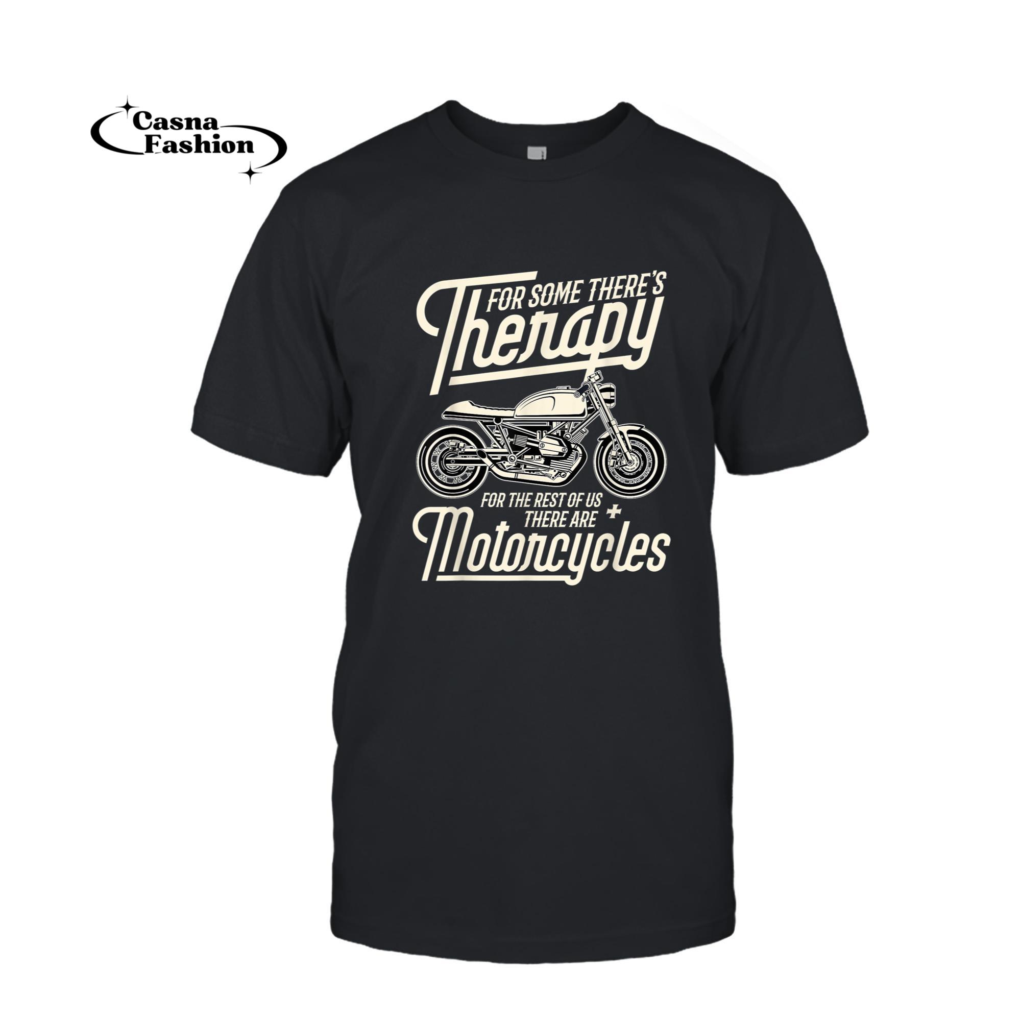 casnafashion_T-shirt_Funny Motorcycle Rider Therapy - Vintage Biker Gift T-Shirt_T-shirt_Black