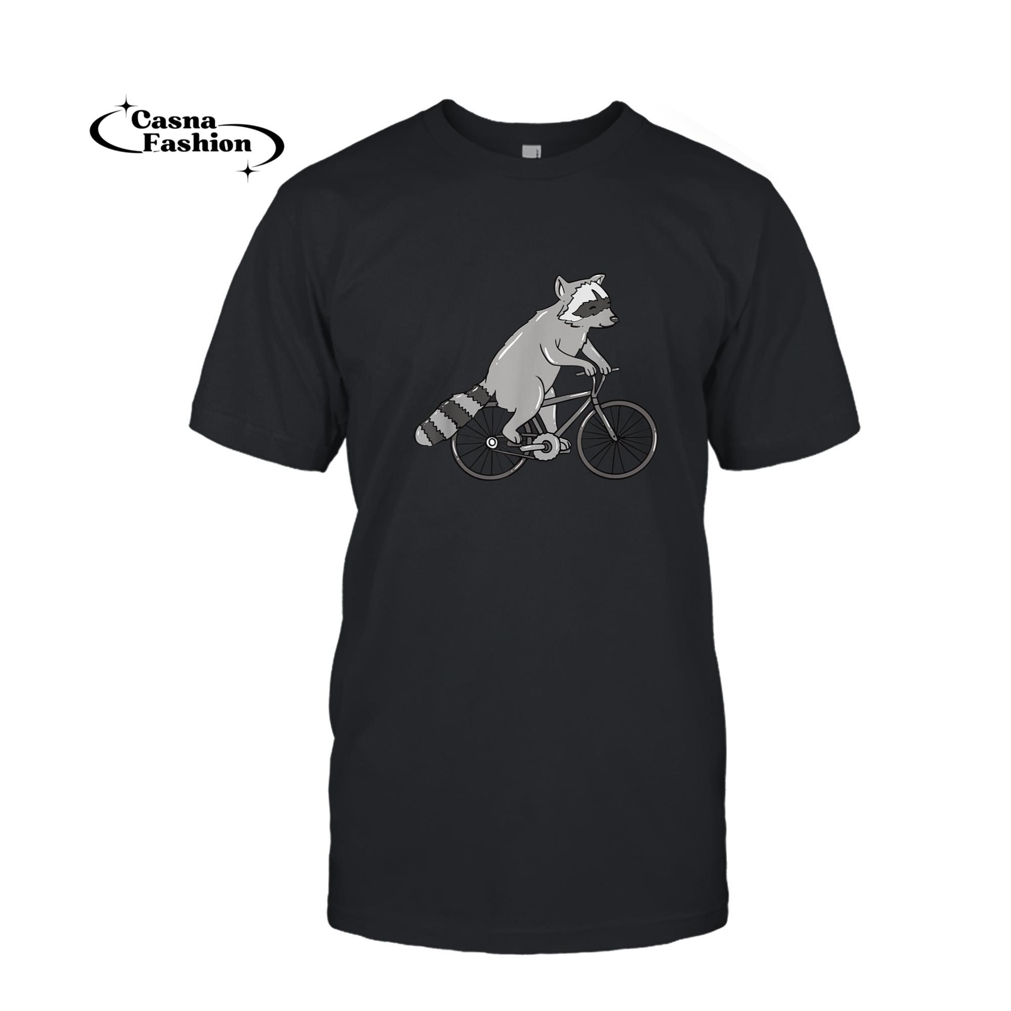 casnafashion_T-shirt_Funny Raccoon Cycling BMX Bike Cyclist Mountain Biker Gift T-Shirt_T-shirt_Black