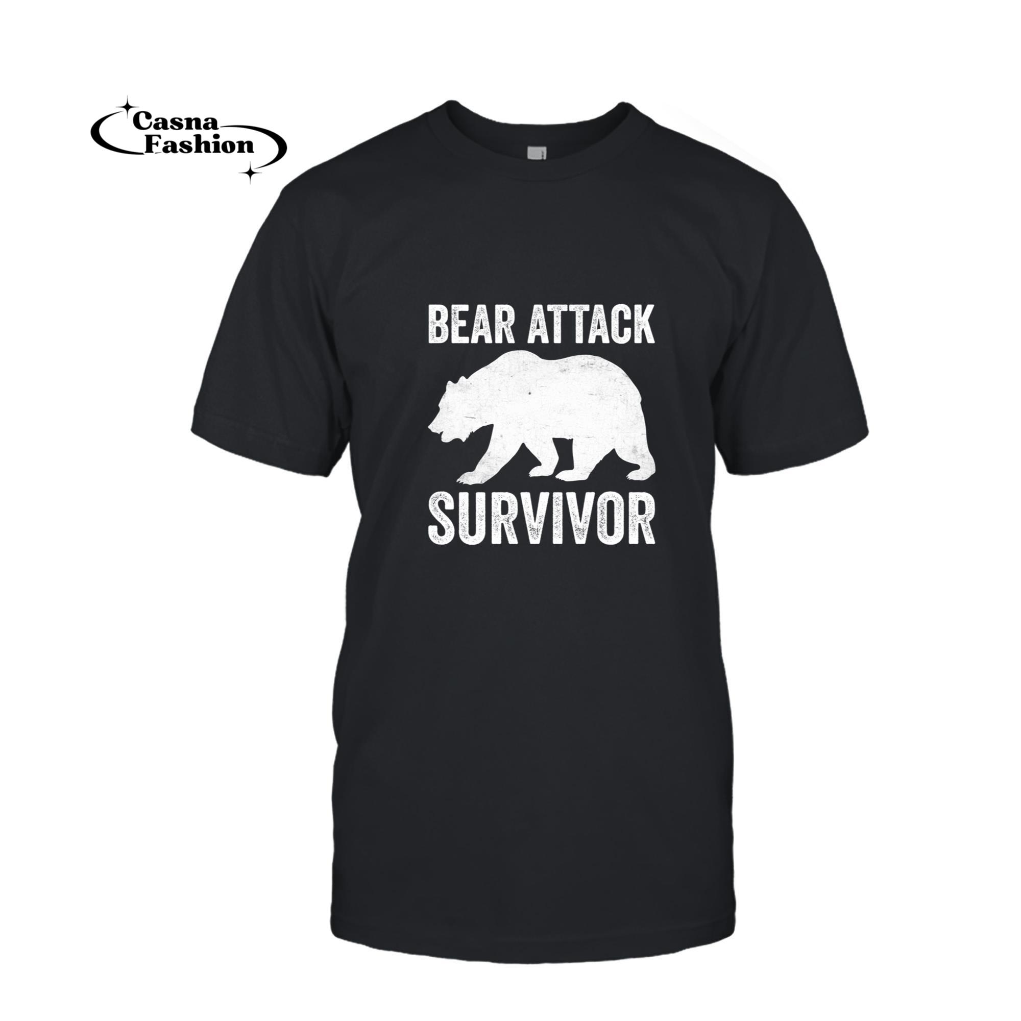 casnafashion_T-shirt_Funny Retro Hiker Bear Attack Survavor Vintage Camping Lover Sweatshirt_T-shirt_Black