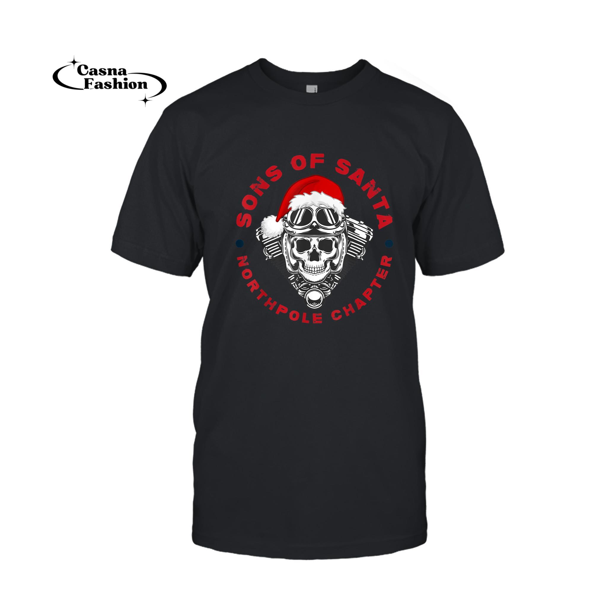 casnafashion_T-shirt_Funny Santa Motorcyle Biker Xmas Christmas 2022 T-Shirt_T-shirt_Black