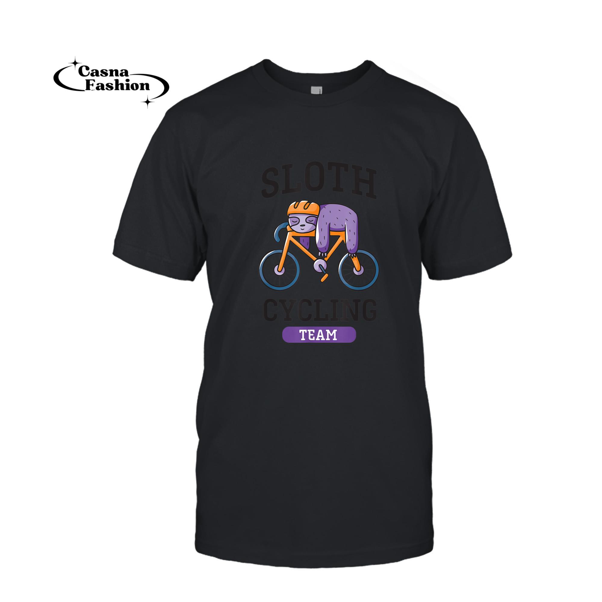 casnafashion_T-shirt_Funny Sloth Cycling Team Cyclist Club Riding A Bike Sports T-Shirt_T-shirt_Black