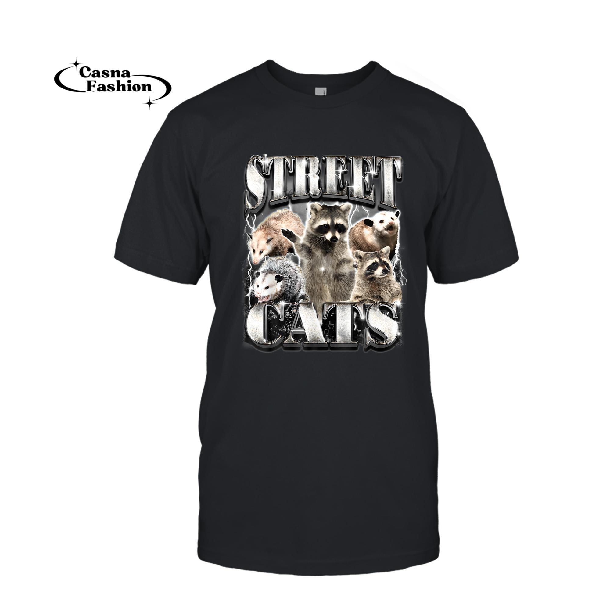 casnafashion_T-shirt_Funny Street Cats Raccoon Possum Vintage Bootleg Rap Style T-Shirt_T-shirt_Black