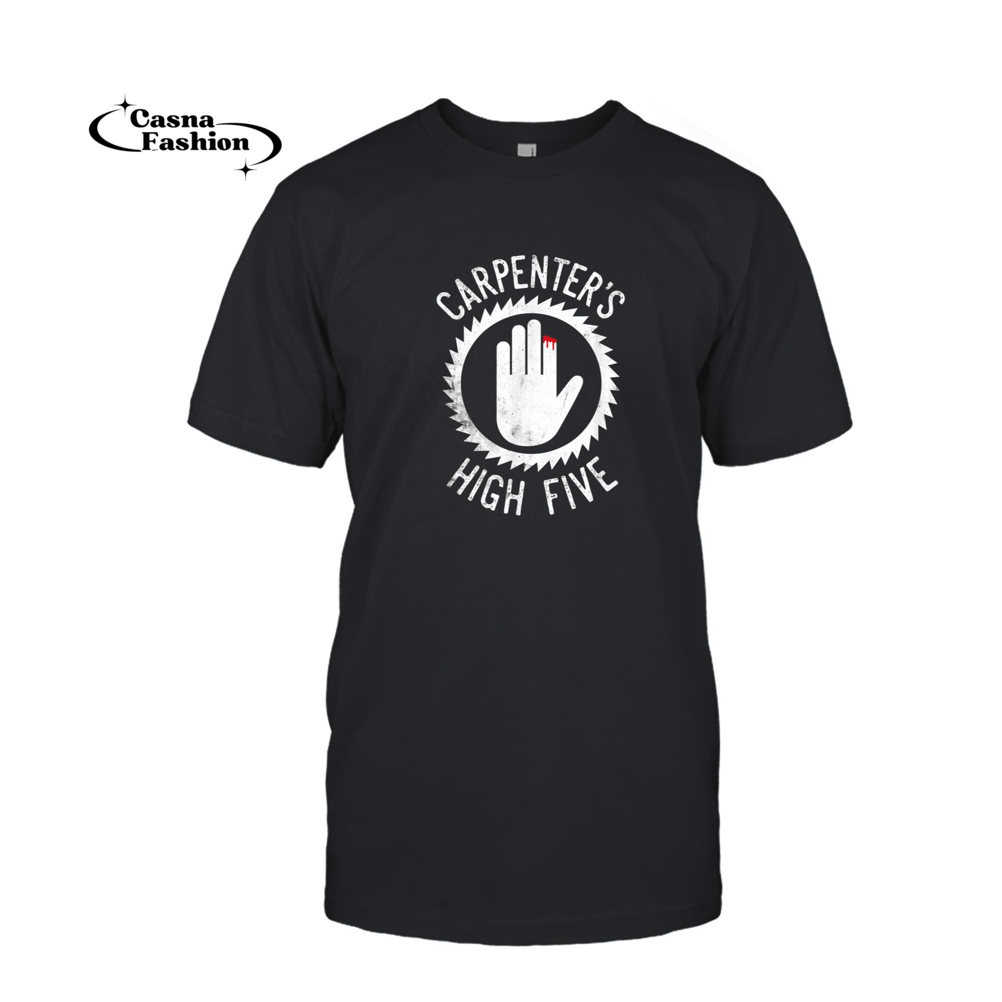 casnafashion_T-shirt_Funny Woodworking Shirt Carpenter's High Five Injury Tee_T-shirt_Black