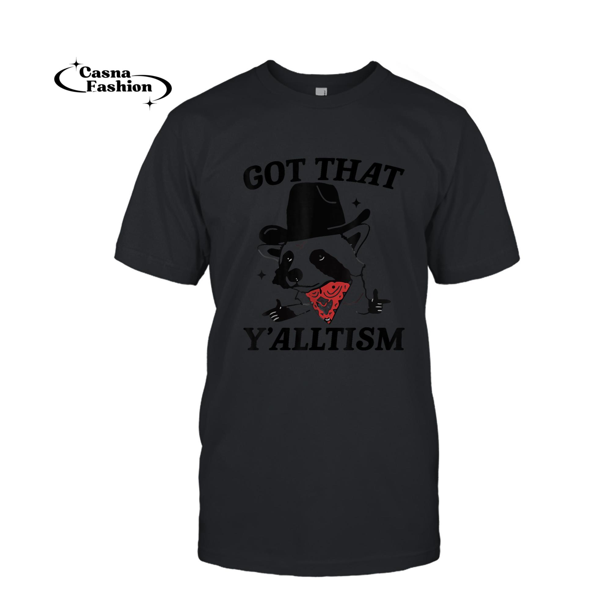 casnafashion_T-shirt_Got That Y'alltism Retro Vintage Cowboy Raccoon Meme Design T-Shirt_T-shirt_Black