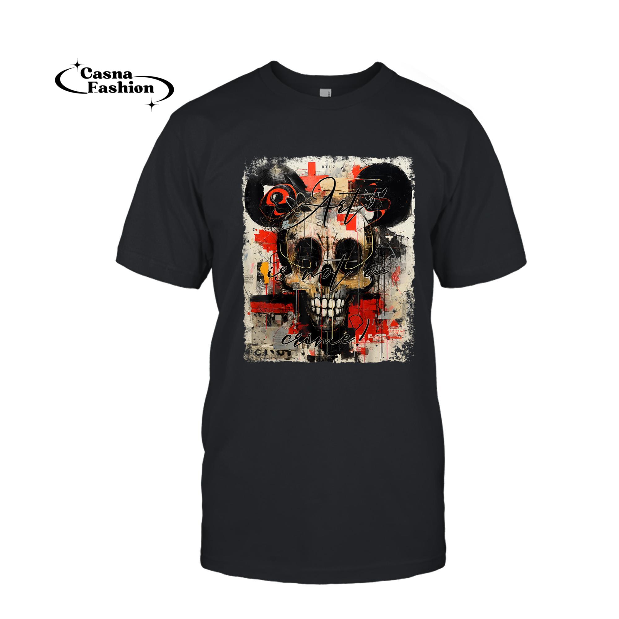 casnafashion_T-shirt_Graffiti Mouse Head Biker Skull Tattoo Horror Skull T-Shirt_T-shirt_Black