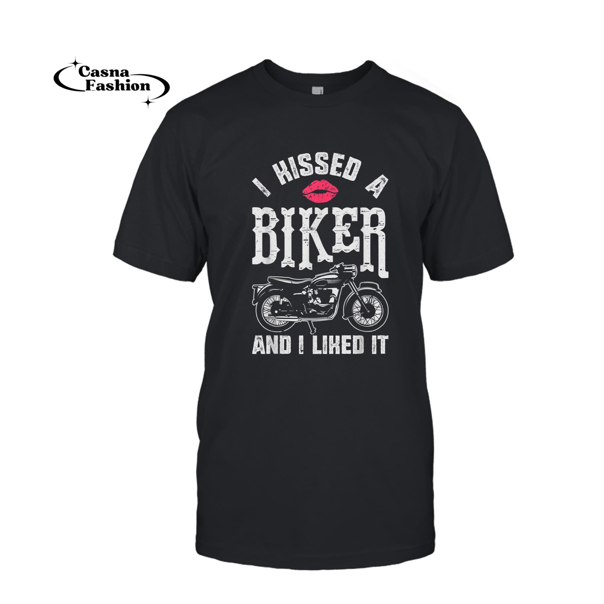 casnafashion_T-shirt_I Kissed A Biker And I Liked It Funny Bikers Motorcycling T-Shirt_T-shirt_Black