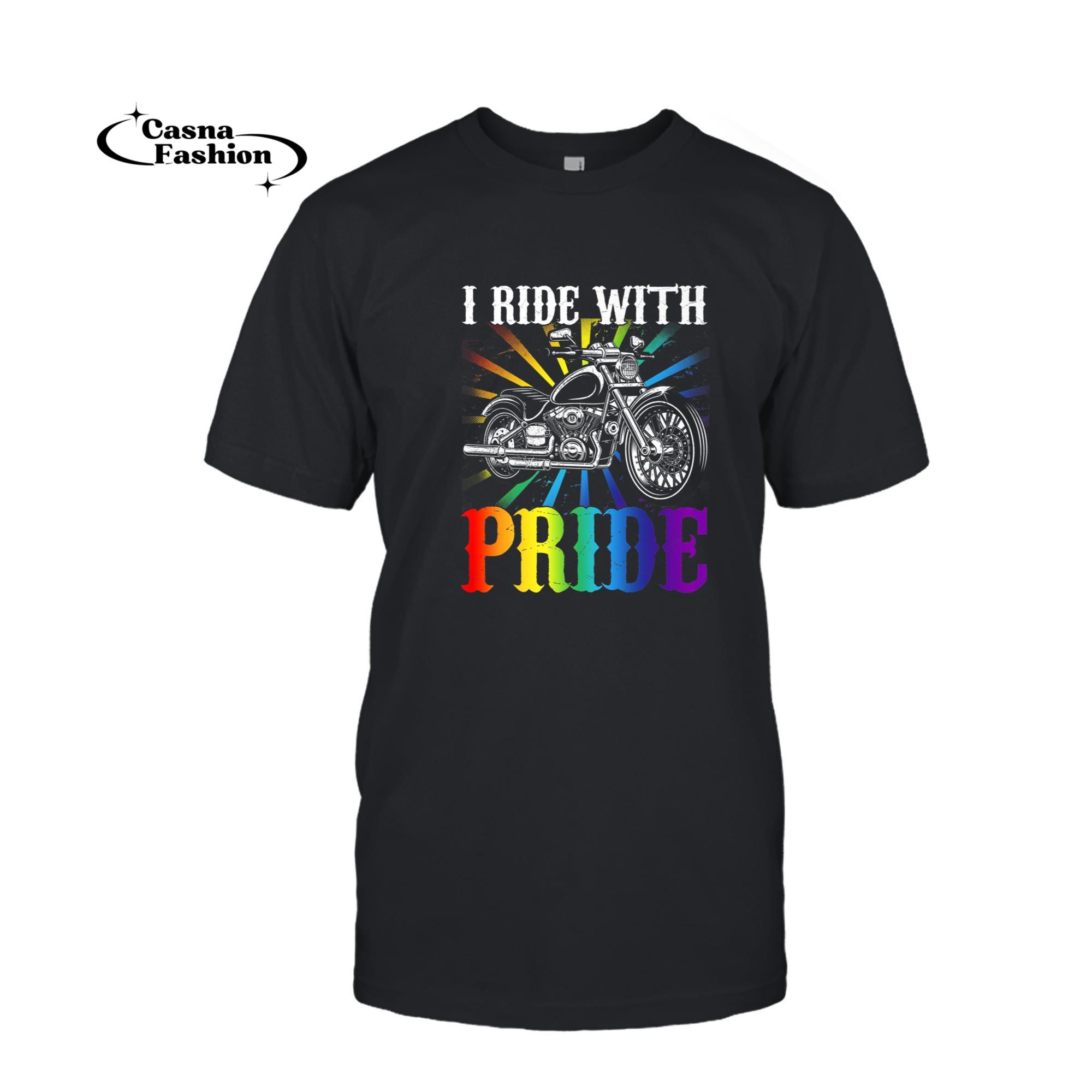 casnafashion_T-shirt_I ride with pride, gay biker, rainbow motorcycle lover queer Premium T-Shirt_T-shirt_Black