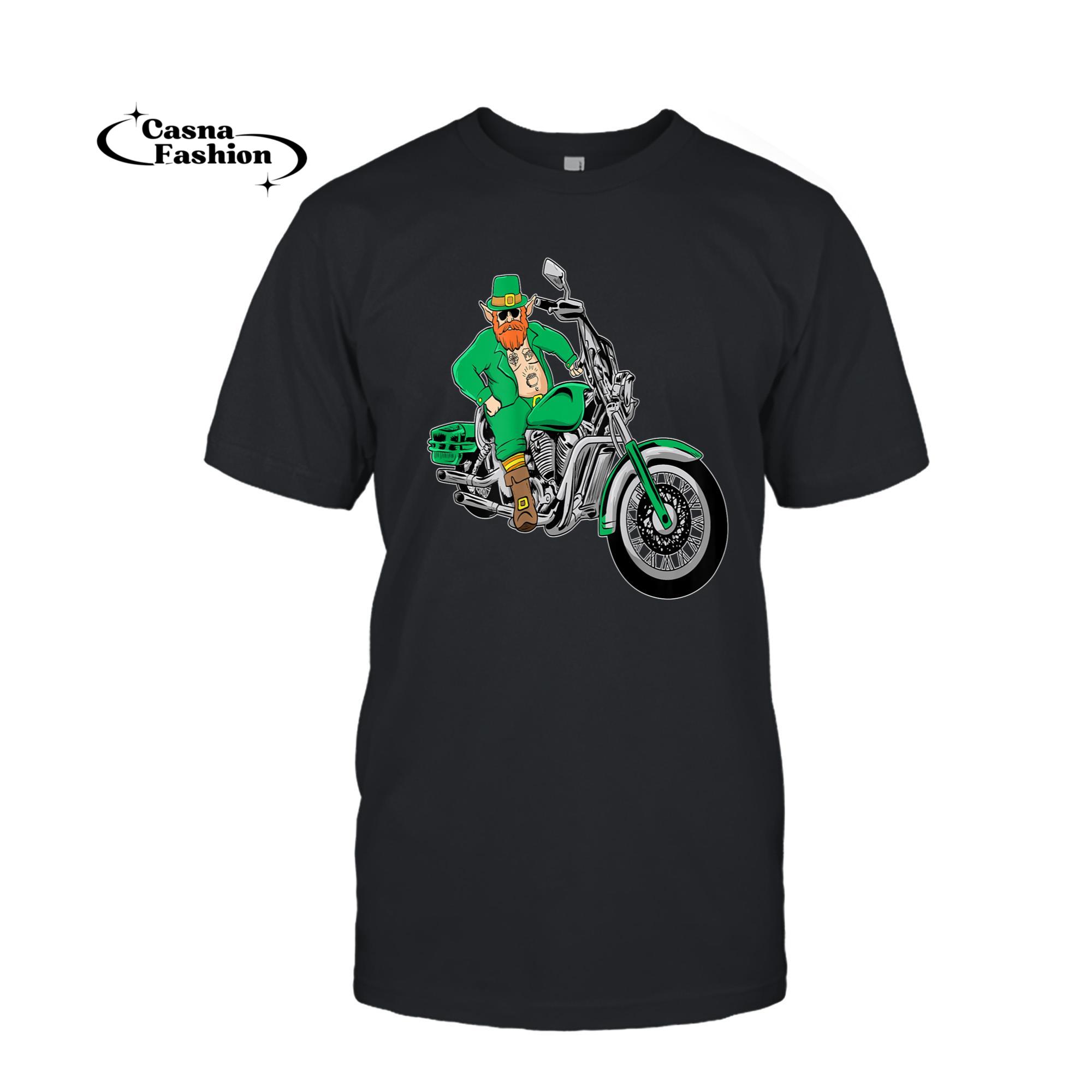 casnafashion_T-shirt_Irish Motorcycle Biker St Patricks Day Shirt Leprechaun Ink_T-shirt_Black