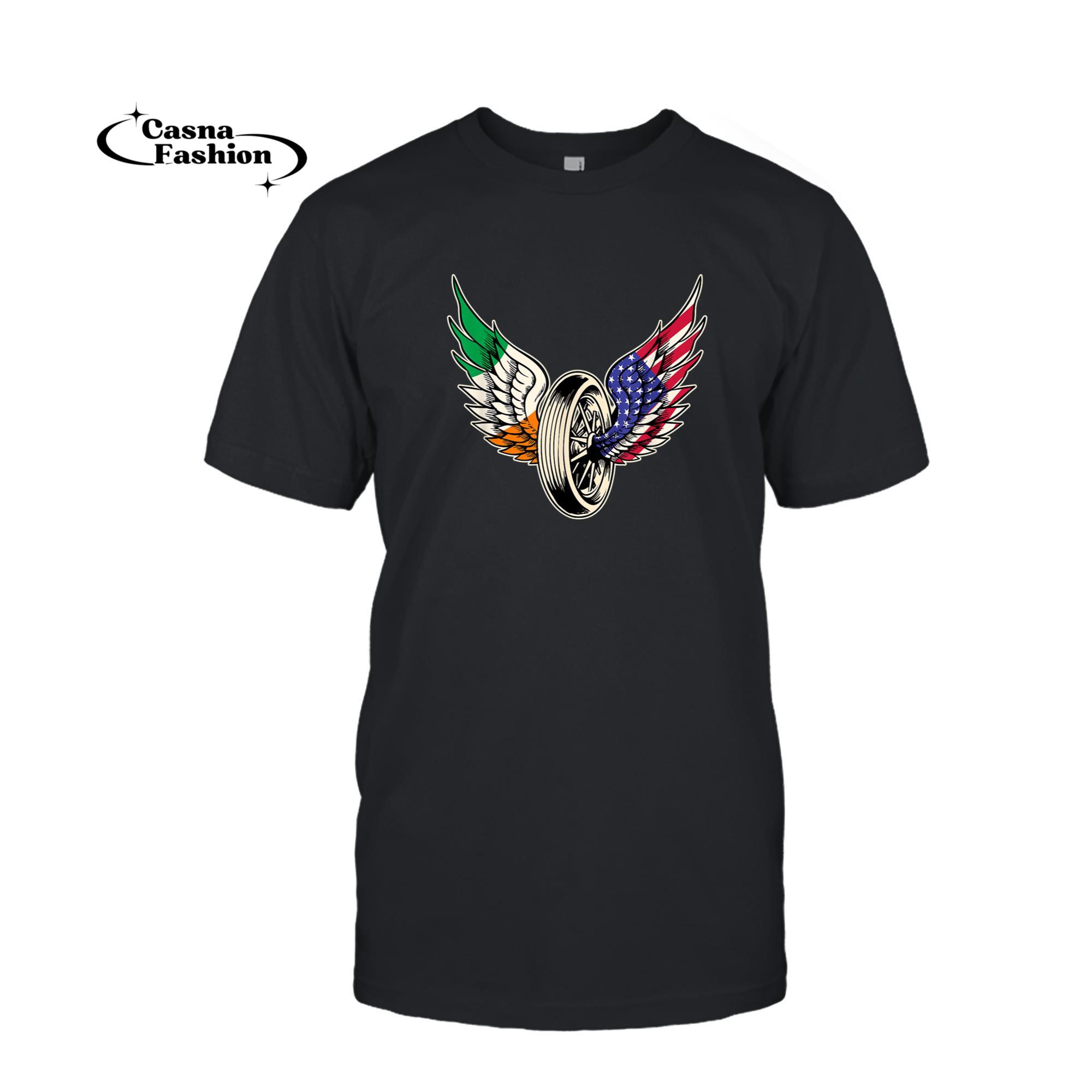 casnafashion_T-shirt_Irish and American flags on wings biker t-shirt_T-shirt_Black