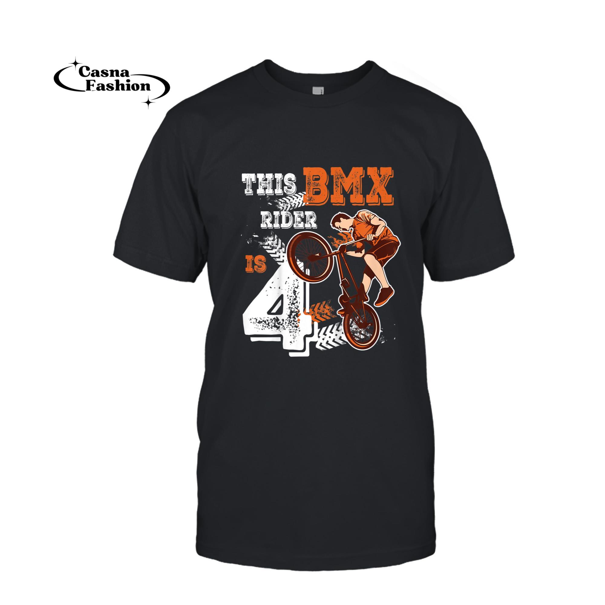 casnafashion_T-shirt_Kids BMX Birthday 4th Biker Gift 4 Year Old Dirt Bike Party T-Shirt_T-shirt_Black