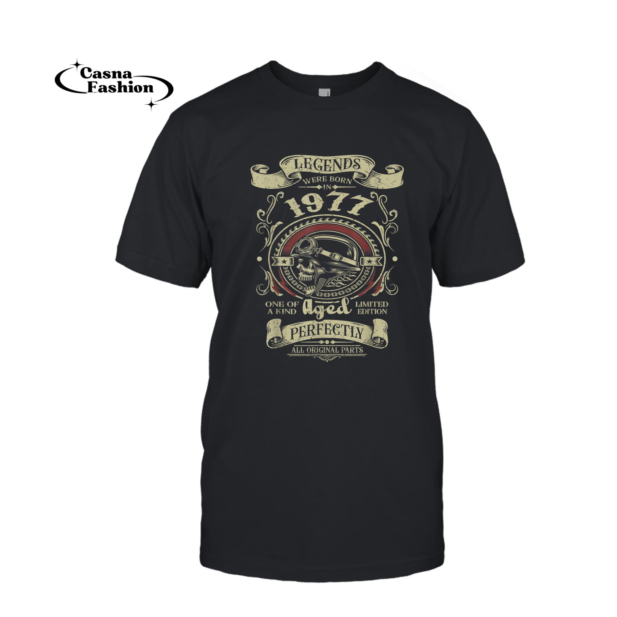 casnafashion_T-shirt_Legends were born in 1977 46th birthday biker motorcycle T-Shirt_T-shirt_Black