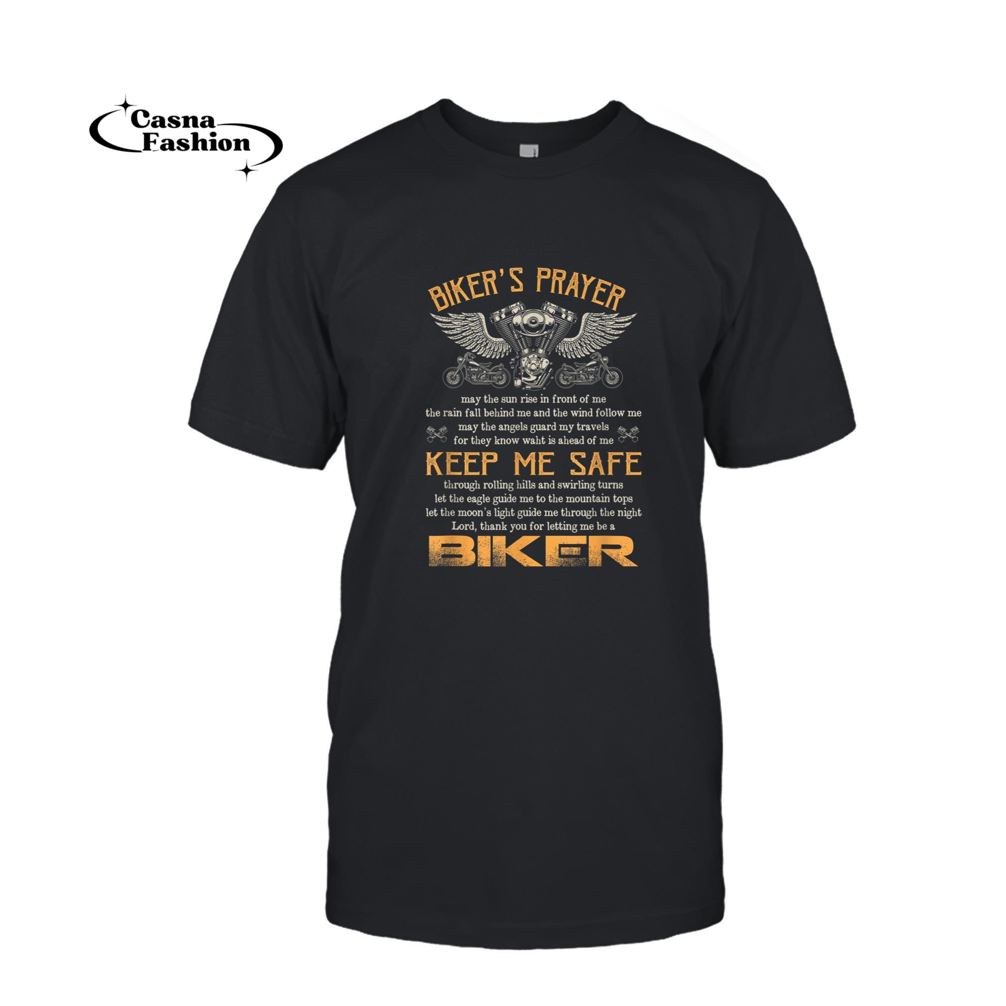 casnafashion_T-shirt_Men Women Biker's Prayer Motorcycle Biker Motorcycling T-Shirt_T-shirt_Black