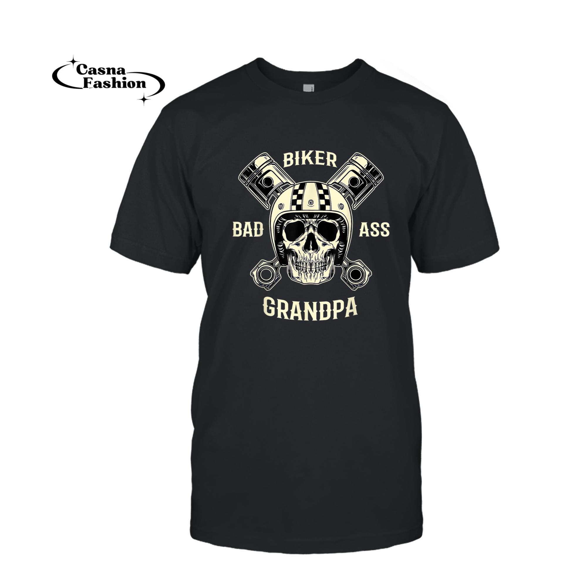 casnafashion_T-shirt_Mens Bad Ass Biker Grandpa Motorcycle Father's Day Gift T-Shirt_T-shirt_Black