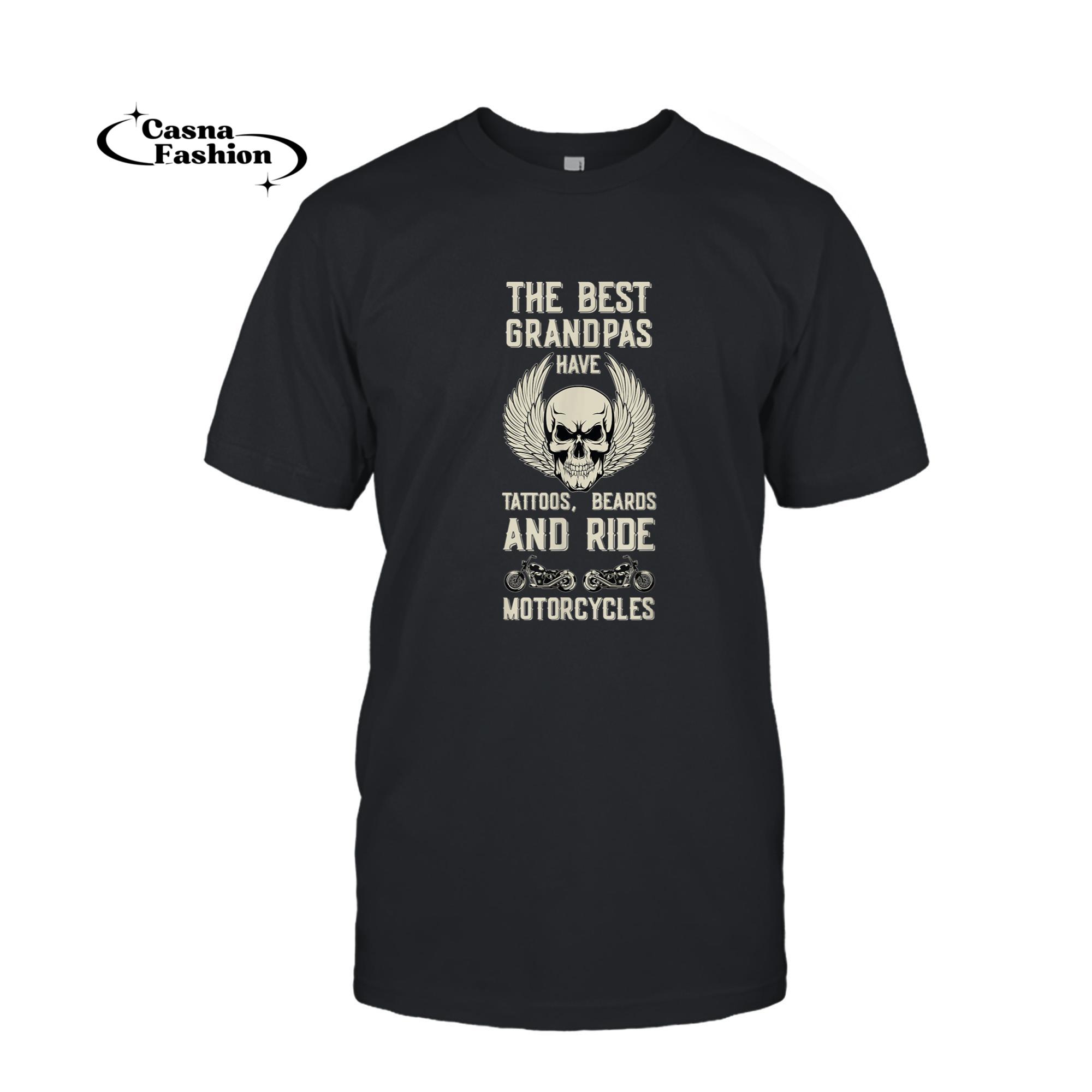 casnafashion_T-shirt_Mens Best Grandpa Tattoo Beard Bike _ Biker Motorcycle T-Shirt_T-shirt_Black