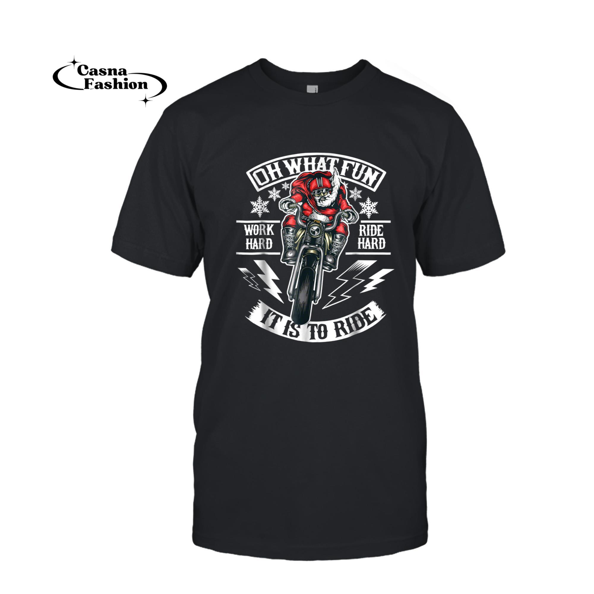 casnafashion_T-shirt_Mens Christmas Motorcycle Santa Biker T-Shirt_T-shirt_Black