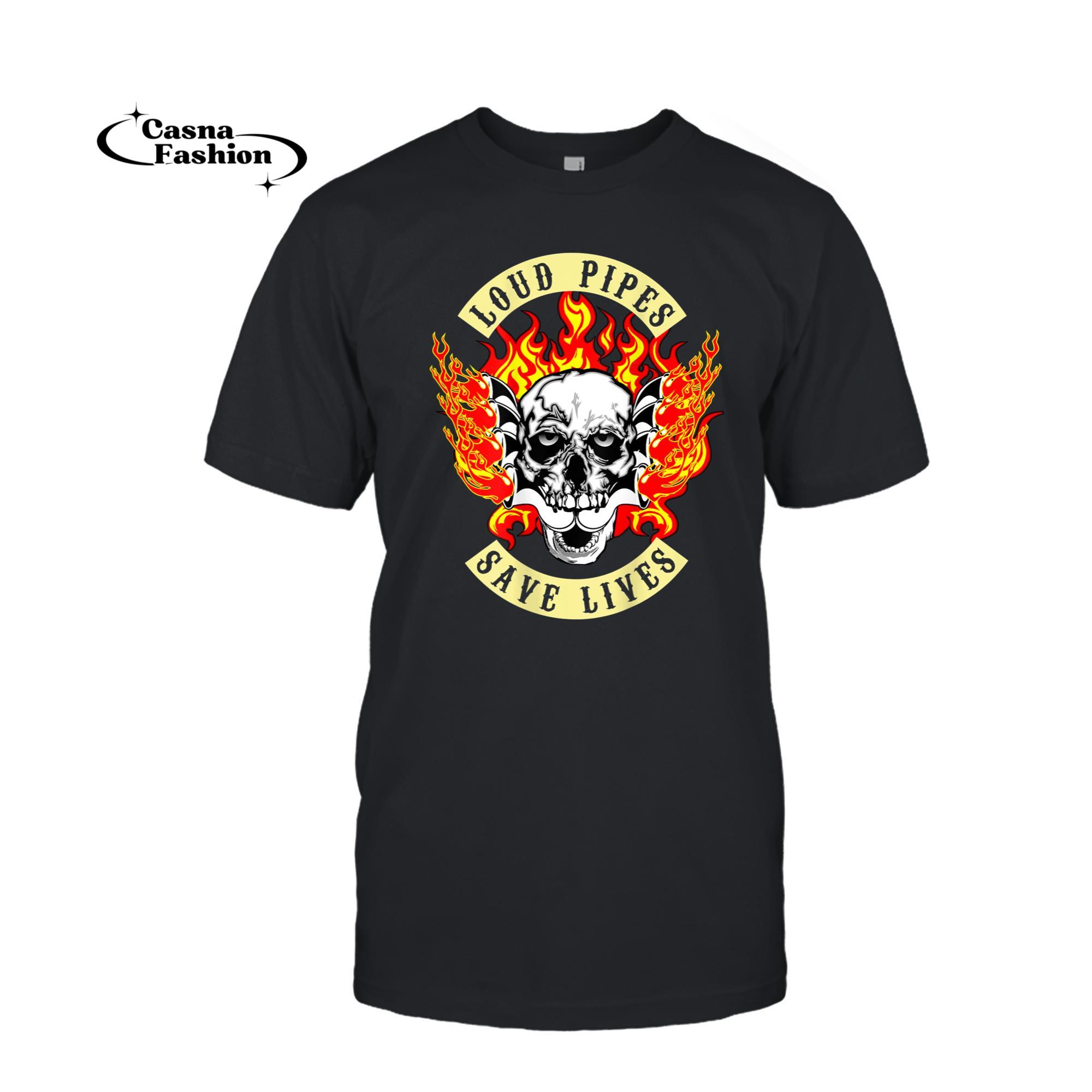 casnafashion_T-shirt_Mens Loud Pipes Save lives Biker Christmas Gift tee Shirt_T-shirt_Black