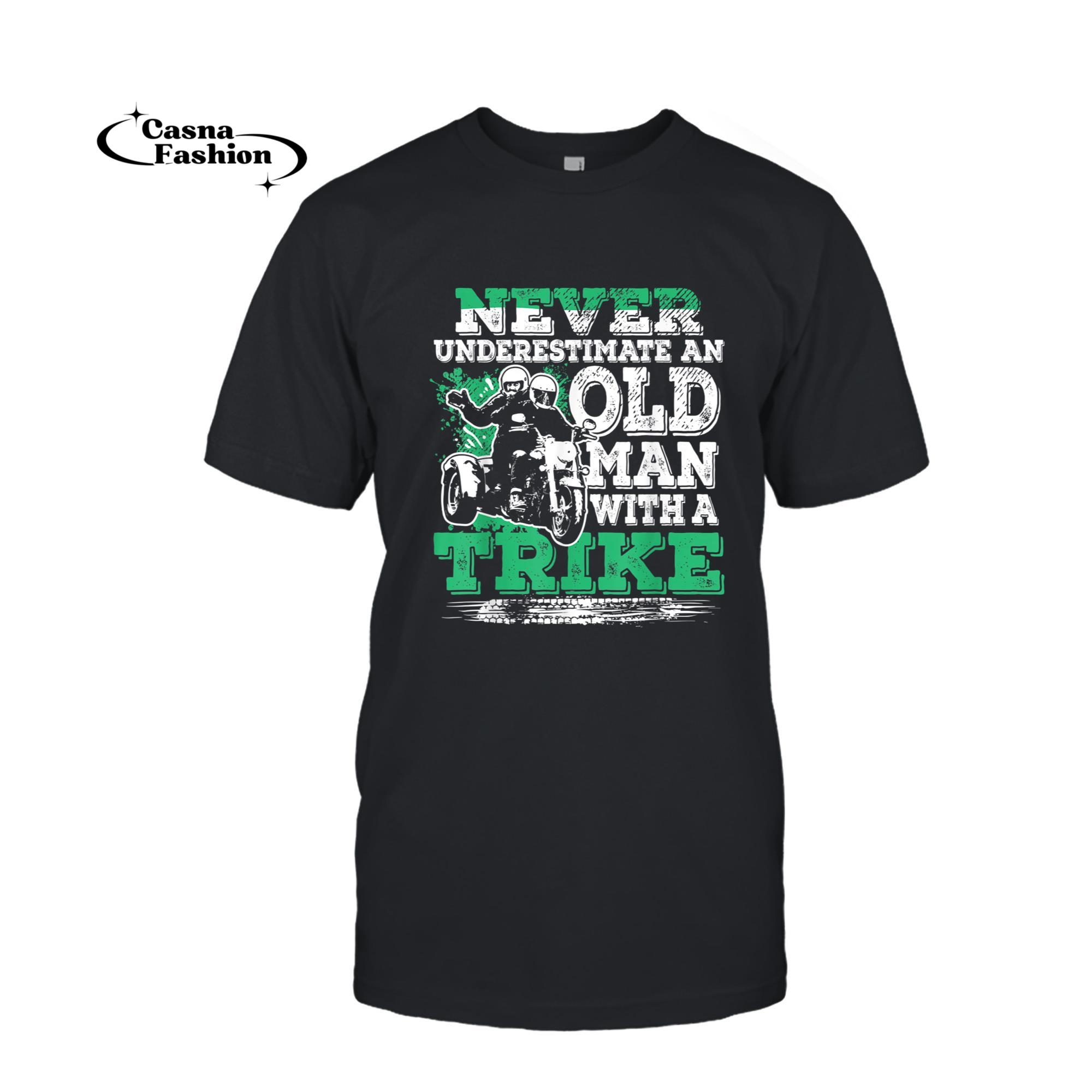 casnafashion_T-shirt_Mens Never Underestimate An Old Man With A Trike Cool Trike Rider T-Shirt_T-shirt_Black