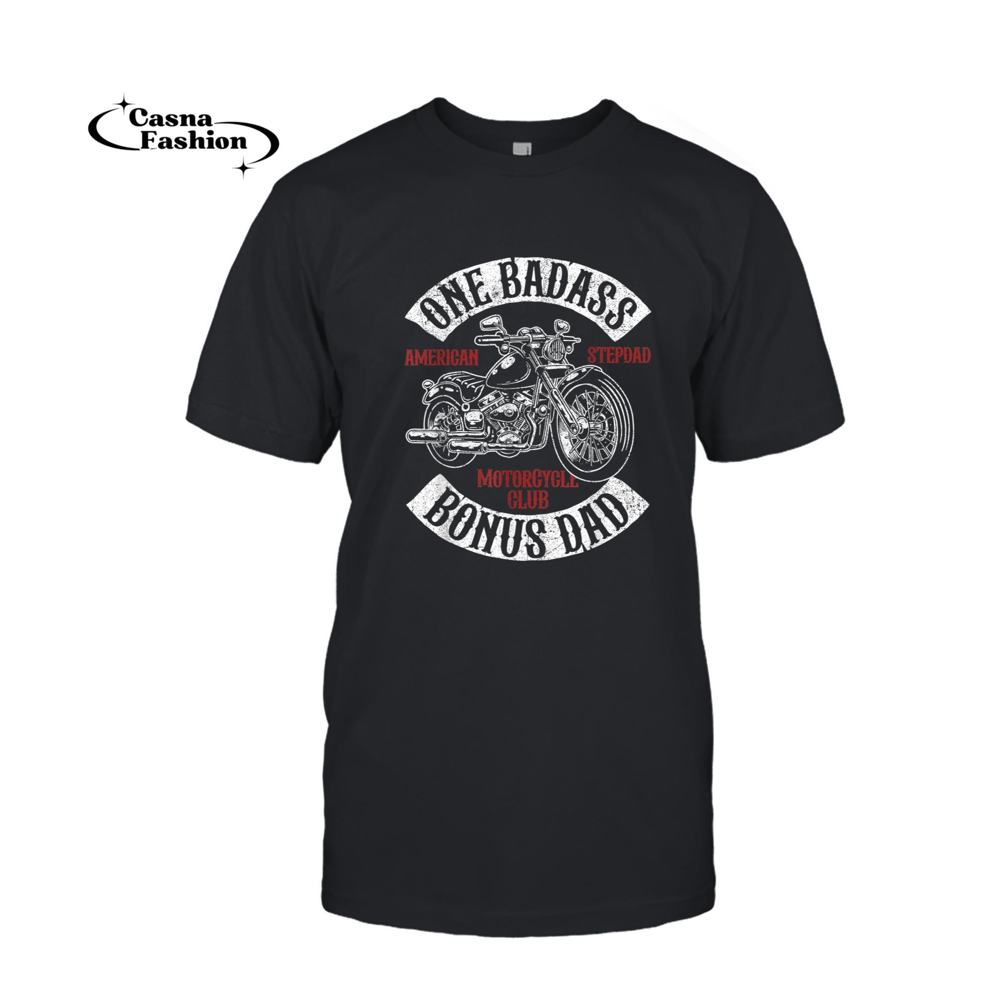 casnafashion_T-shirt_Mens One Badass Bonus Stepdad Biker Motorcycle Step Dad Gift Idea T-Shirt_T-shirt_Black