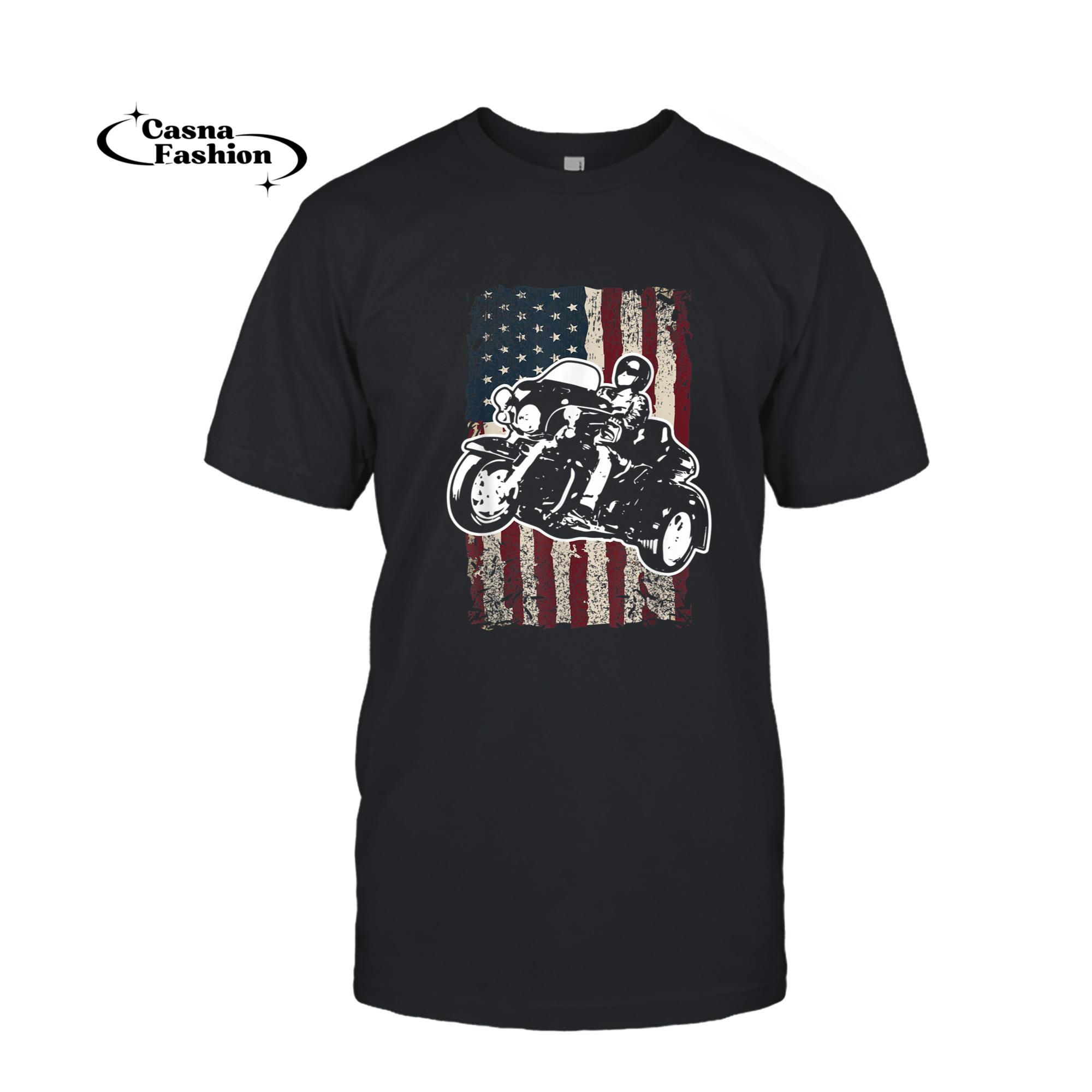 casnafashion_T-shirt_Mens Triker Motorcycle Patriotic American Flag Trike Biker Gift T-Shirt_T-shirt_Black