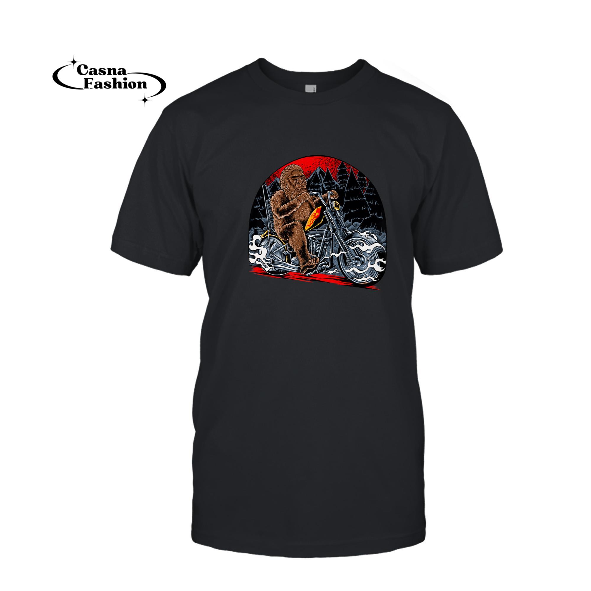 casnafashion_T-shirt_Mens Vintage Biker Motorcycle Bigfoot Retro 70's Chopper Bike Premium T-Shirt_T-shirt_Black