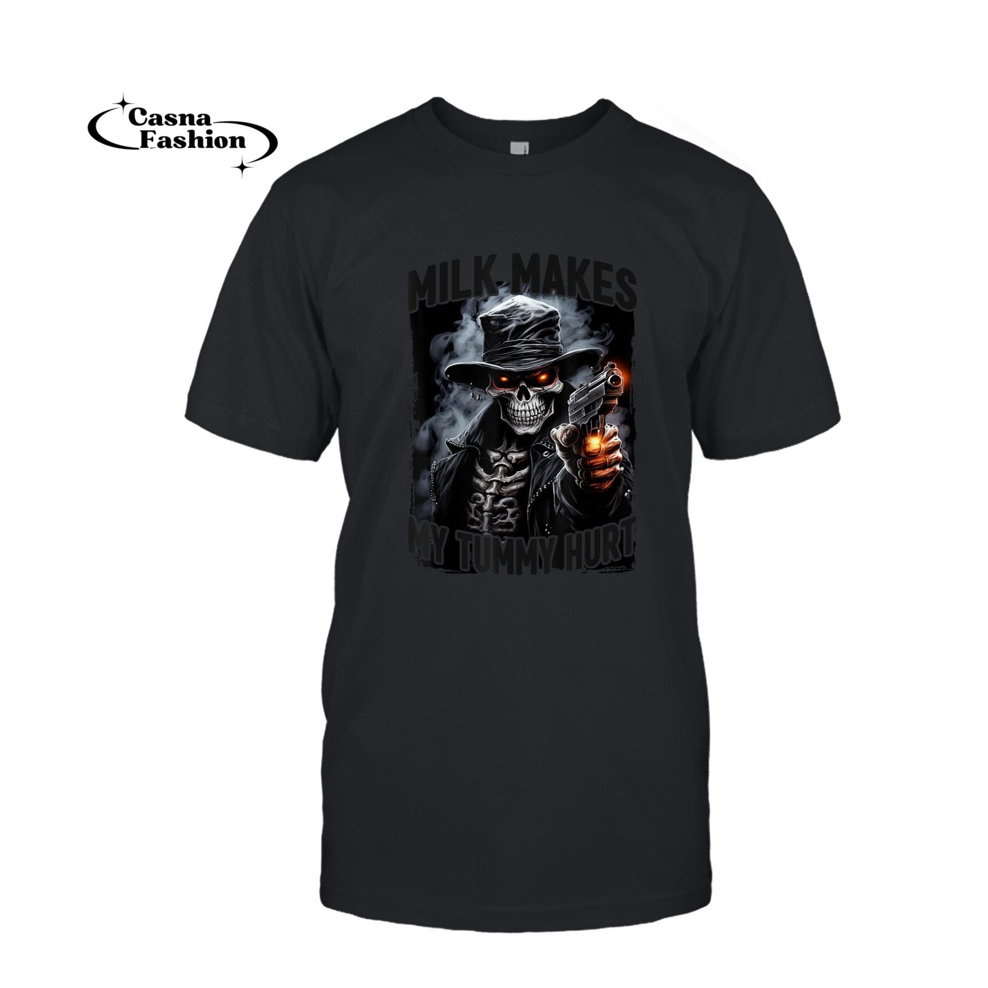 casnafashion_T-shirt_Milk Makes My Tummy Hurt Cringe Skeleton T-Shirt_T-shirt_Black