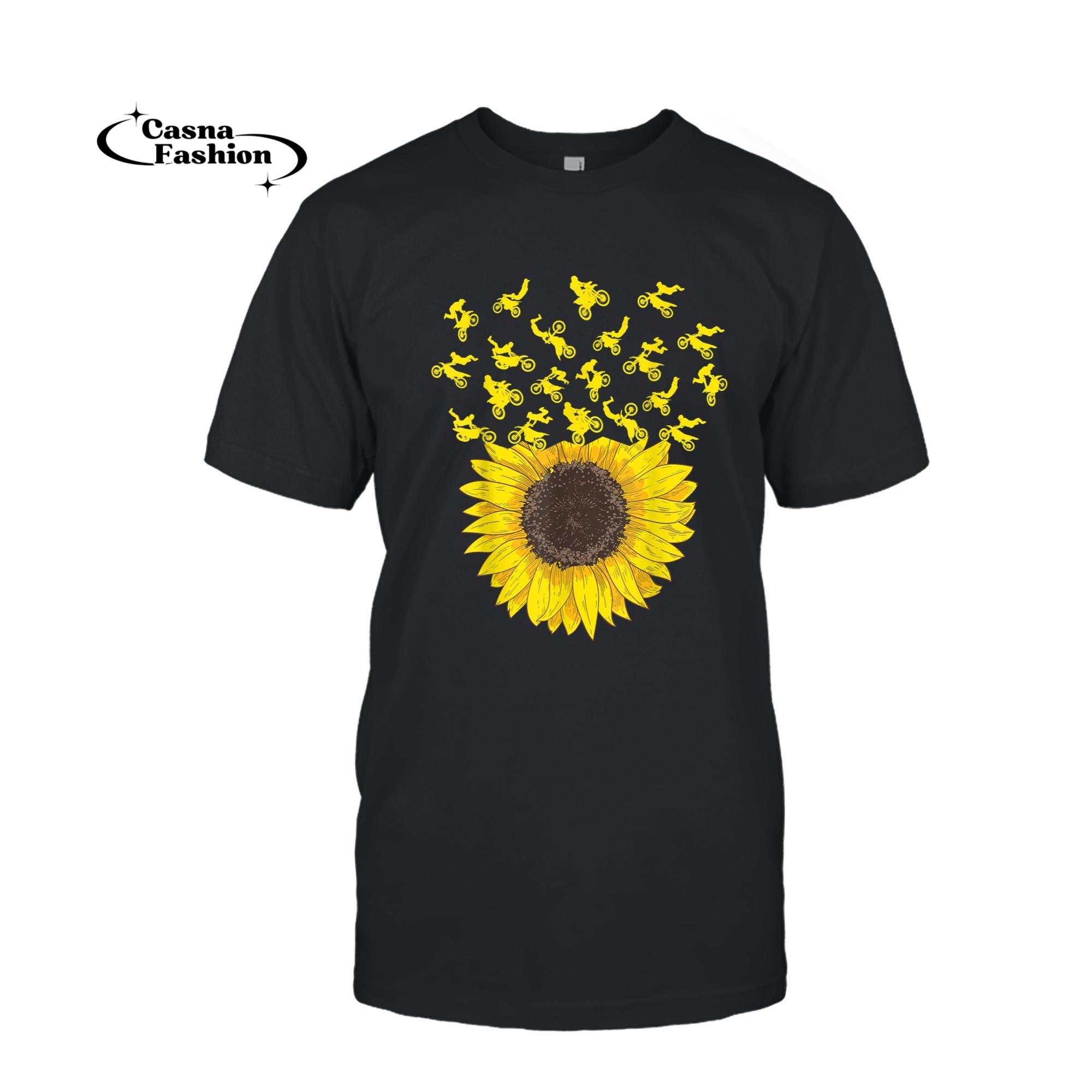 casnafashion_T-shirt_Motocross Sunflower Gift for Biker and Dirt Bike Lover T-Shirt_T-shirt_Black