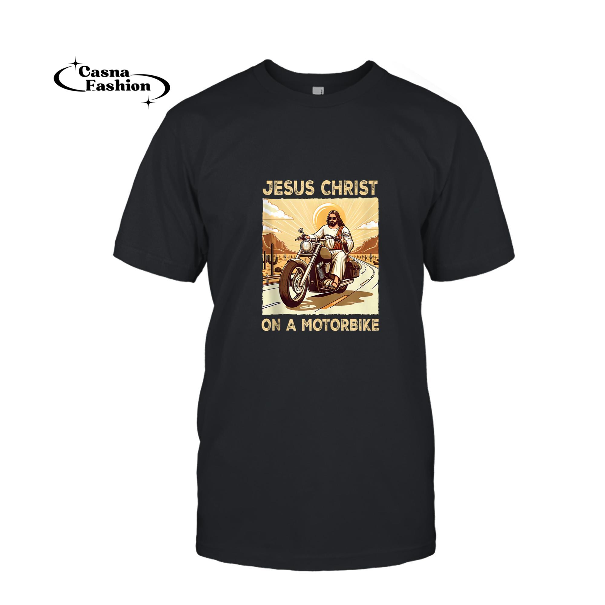 casnafashion_T-shirt_Motorcycle Biker Christian God Jesus Christ On A Motorbike Tank Top_T-shirt_Black