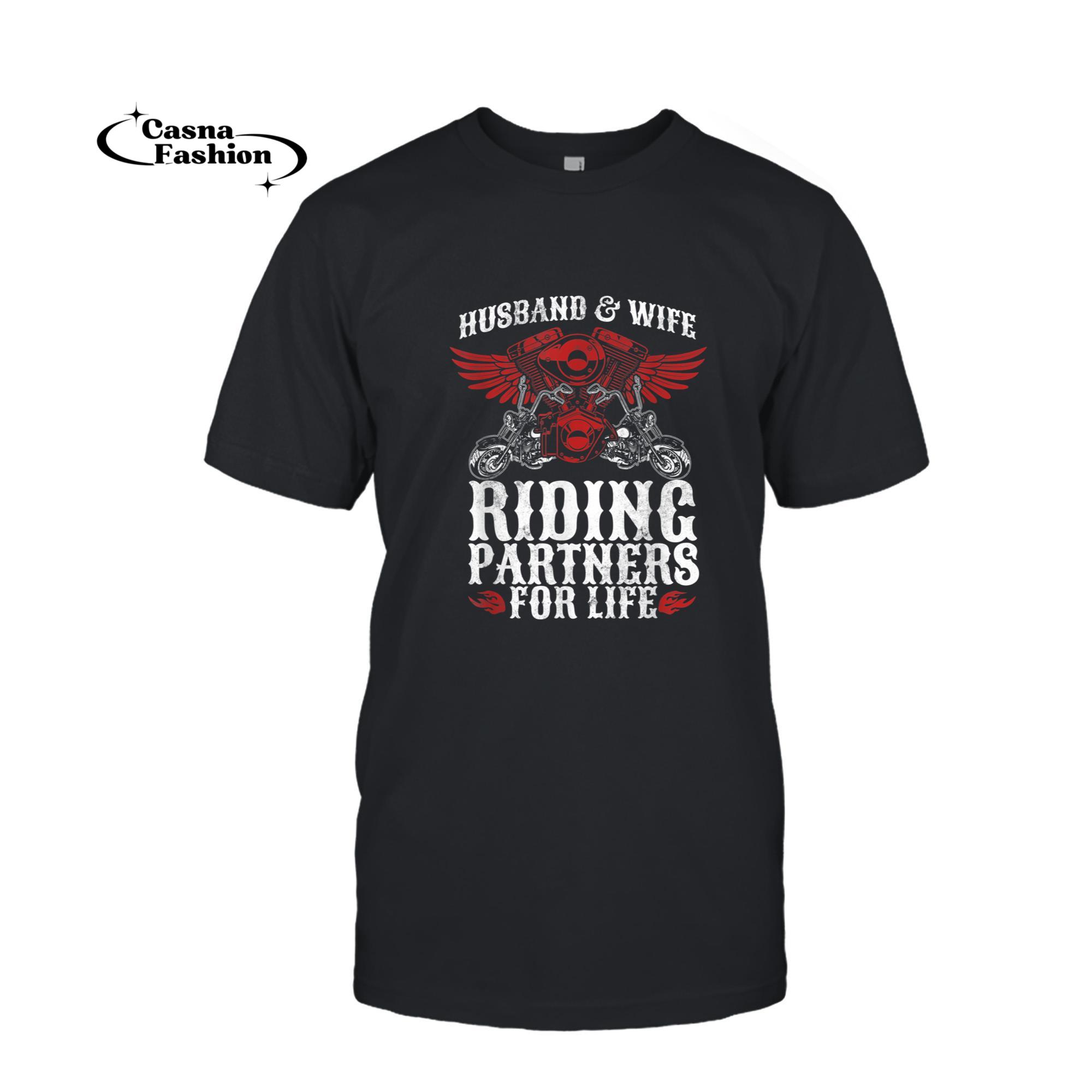 casnafashion_T-shirt_Motorcycle Biker Husband Wife Partners For Life Wedding T-Shirt_T-shirt_Black