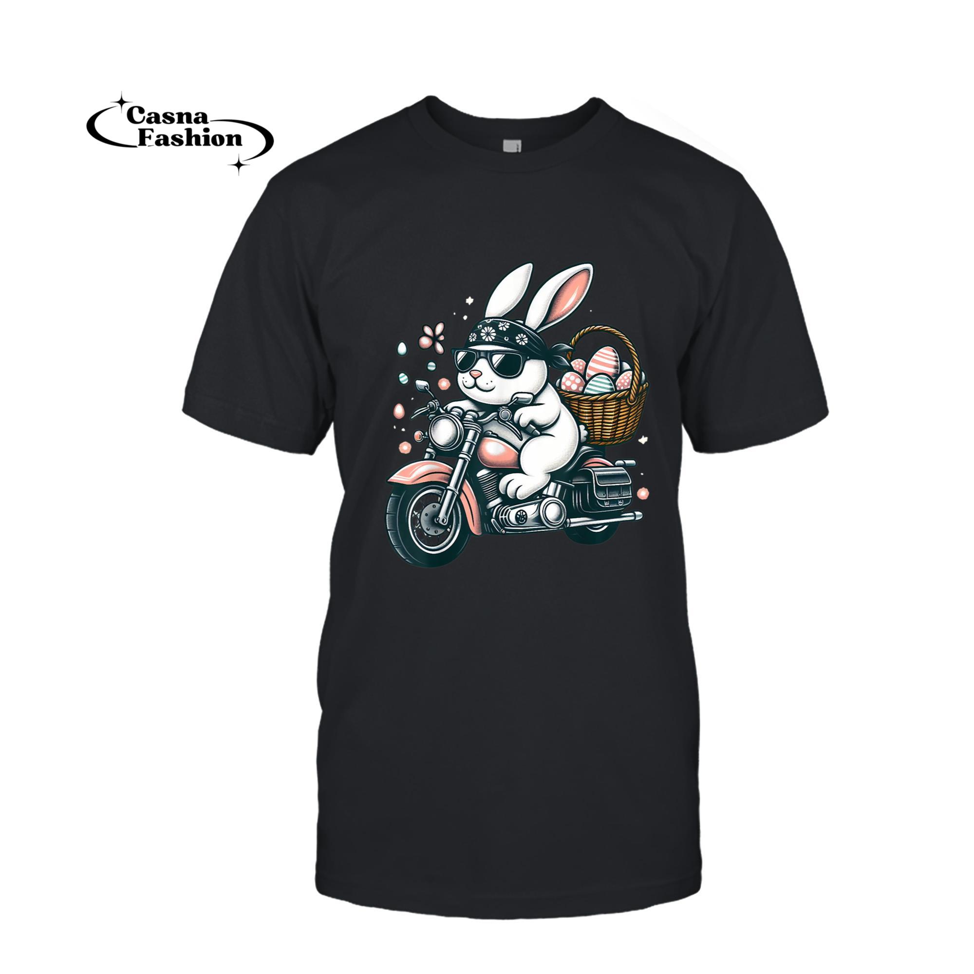 casnafashion_T-shirt_Motorcycle Bunny Easter Biker Eggs T-Shirt_T-shirt_Black