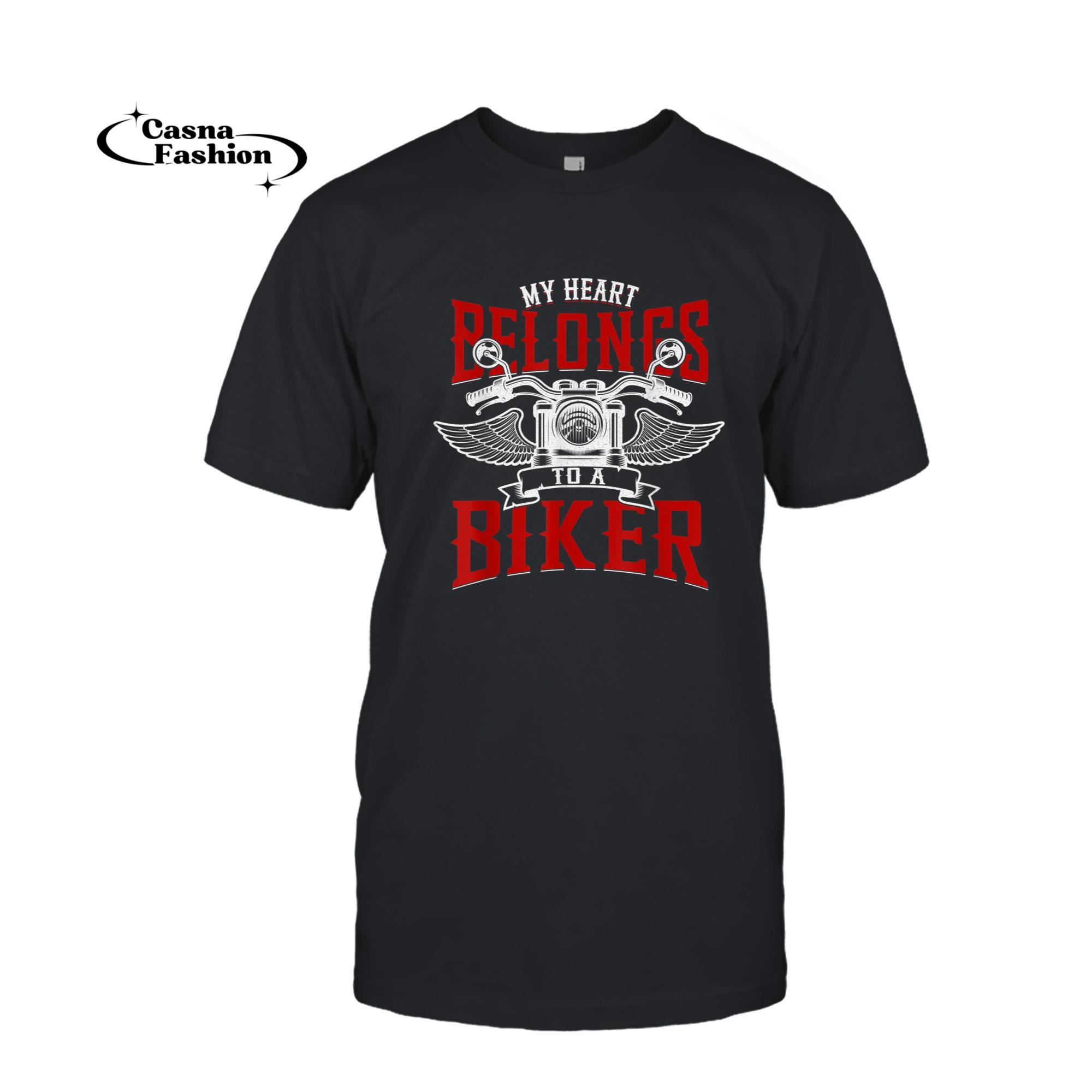 casnafashion_T-shirt_Motorcycle Girlfriend Wife Girl My Heart Belongs To A Biker T-Shirt_T-shirt_Black