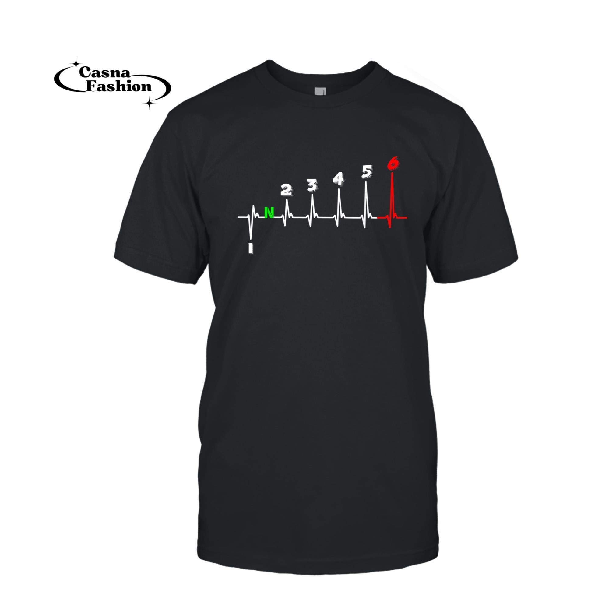 casnafashion_T-shirt_Motorcycle Heartbeat ECG Heart Rate Gear Shifter 1-6 Gears T-Shirt_T-shirt_Black