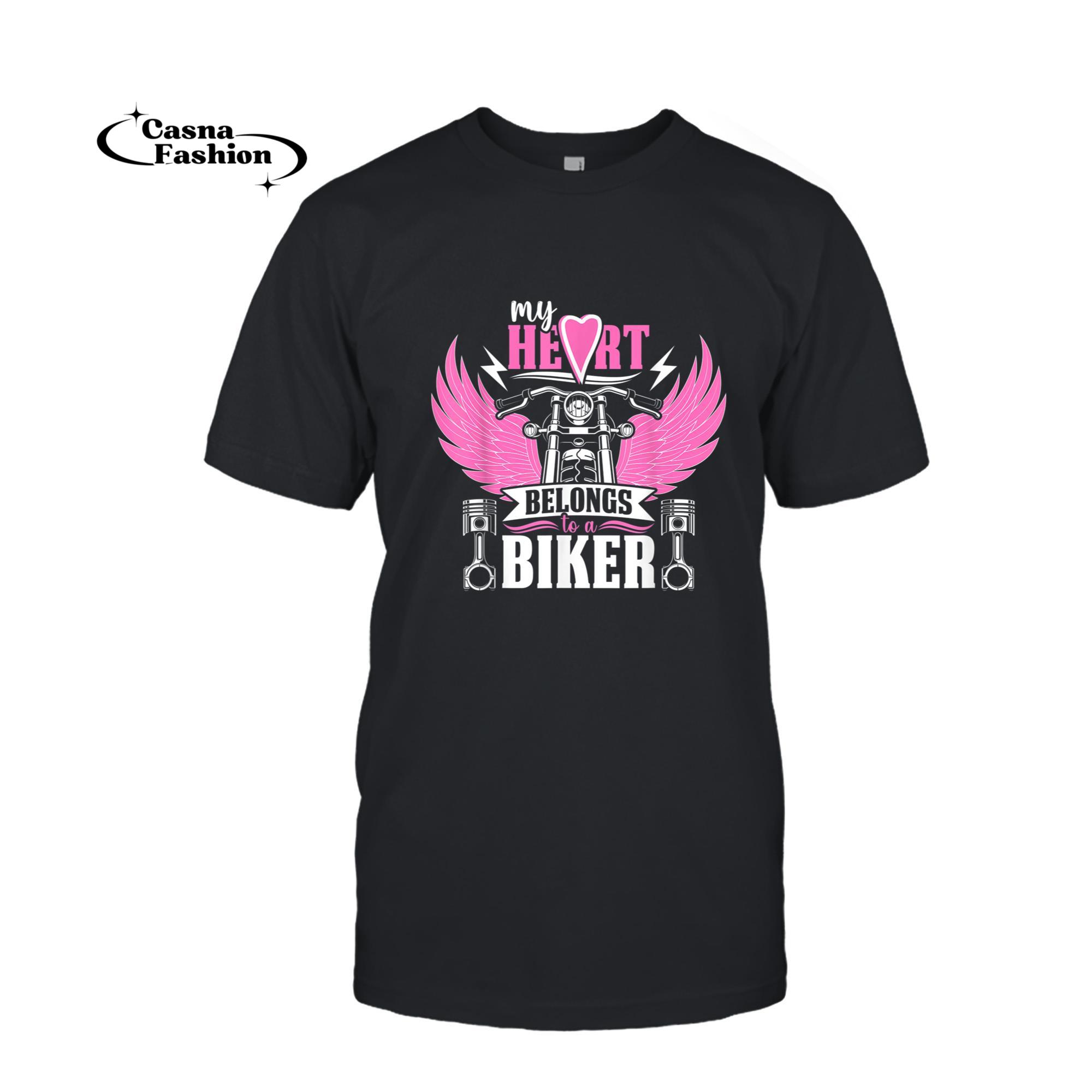 casnafashion_T-shirt_Motorcycle My Heart Belongs To A Biker Girlfriend Wife T-Shirt_T-shirt_Black