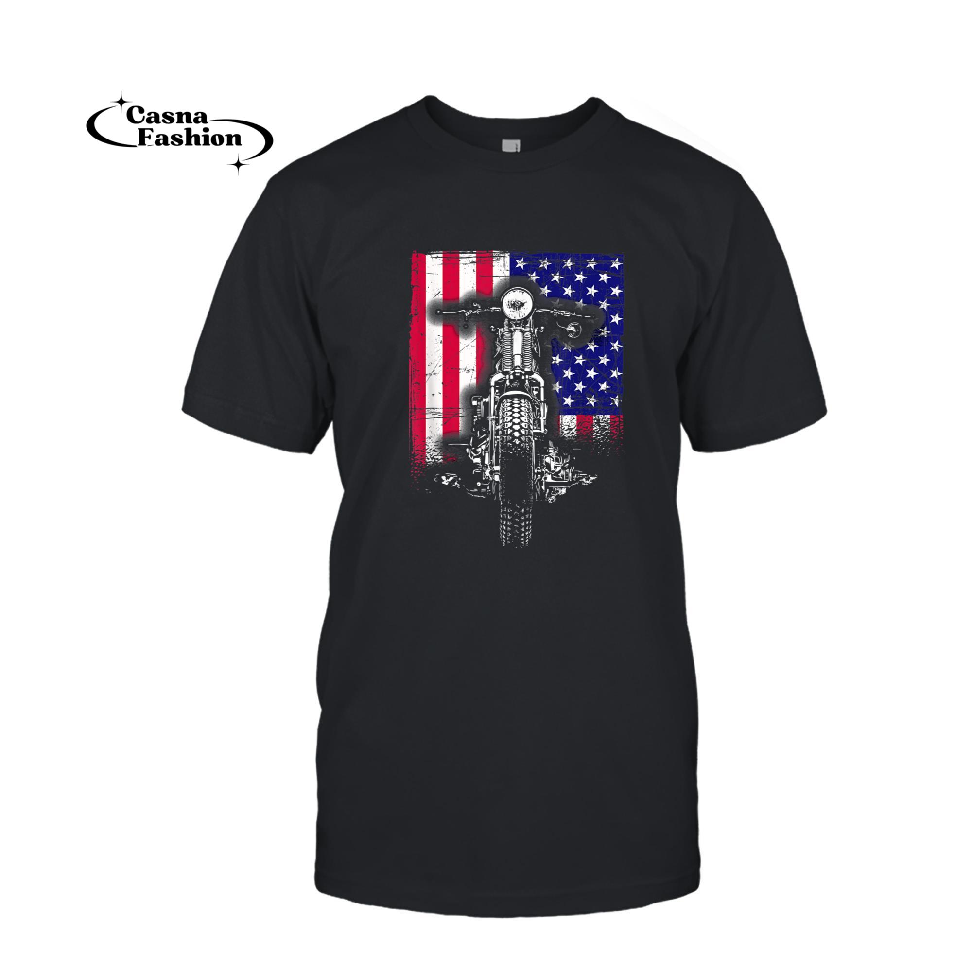 casnafashion_T-shirt_Motorcycle Rider Bike Riding US Flag American Pride Biker T-Shirt_T-shirt_Black